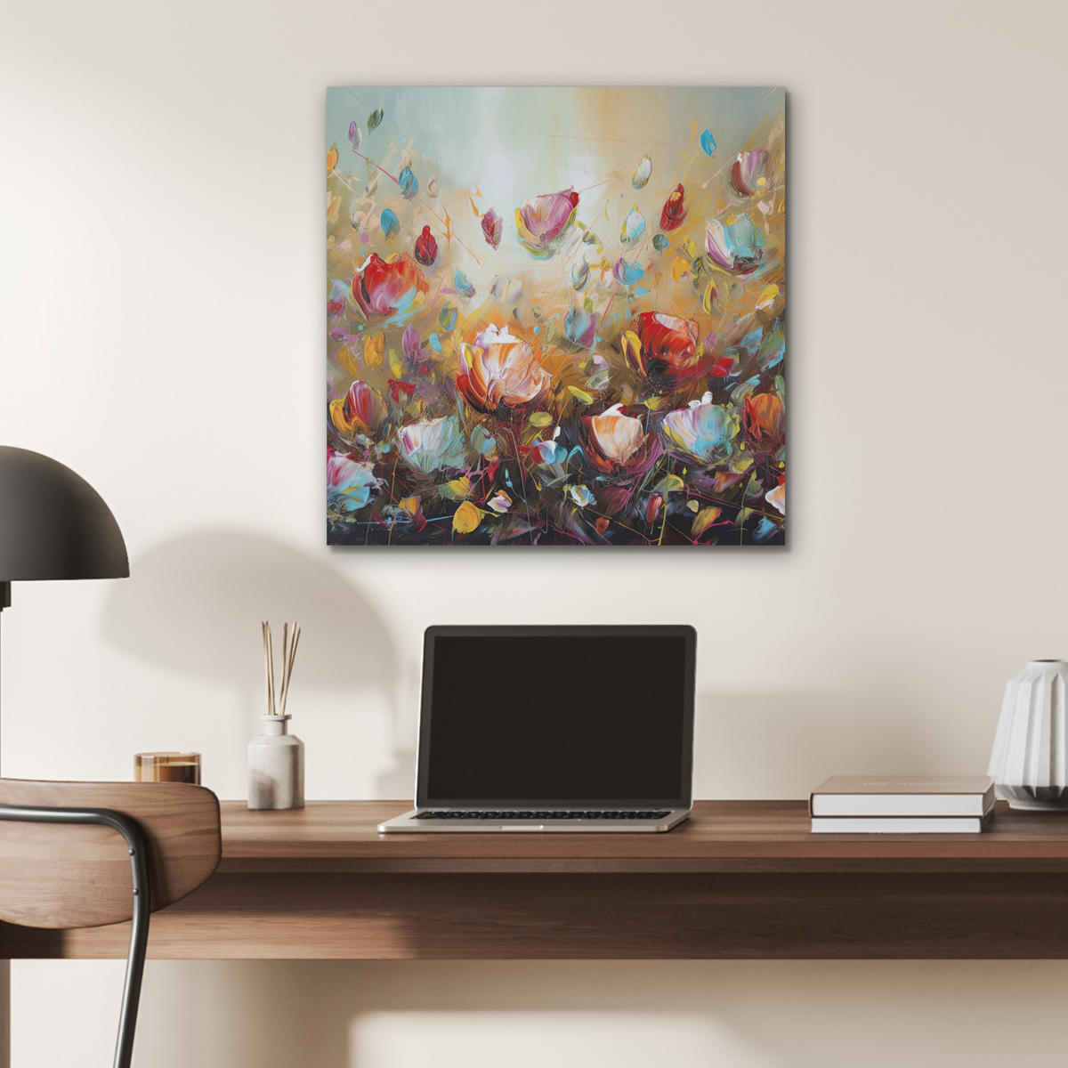 AKUSTIKBILD Blumen - Kunst - Natur - Ölgemälde Wandbilder 60x60 cm - Multicolor, Kunststoff (60/60/0.9cm) - MuchoWow
