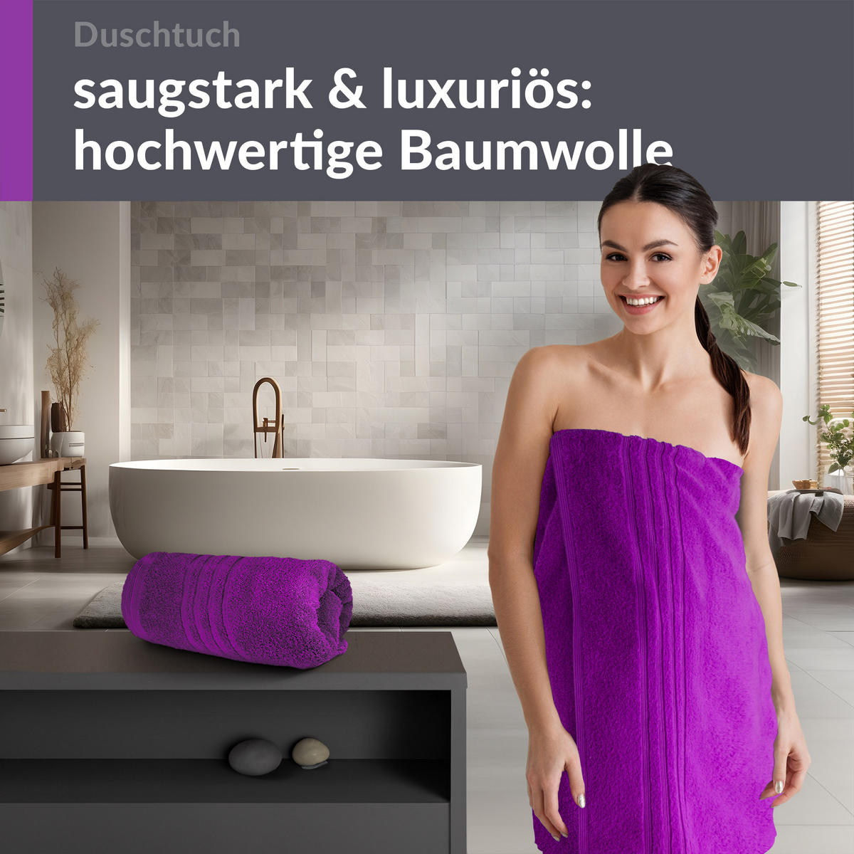 DUSCHTUCH London Aubergine Lila 2er Set 70x140 - Aubergine, Textil (70/140cm) - Lashuma
