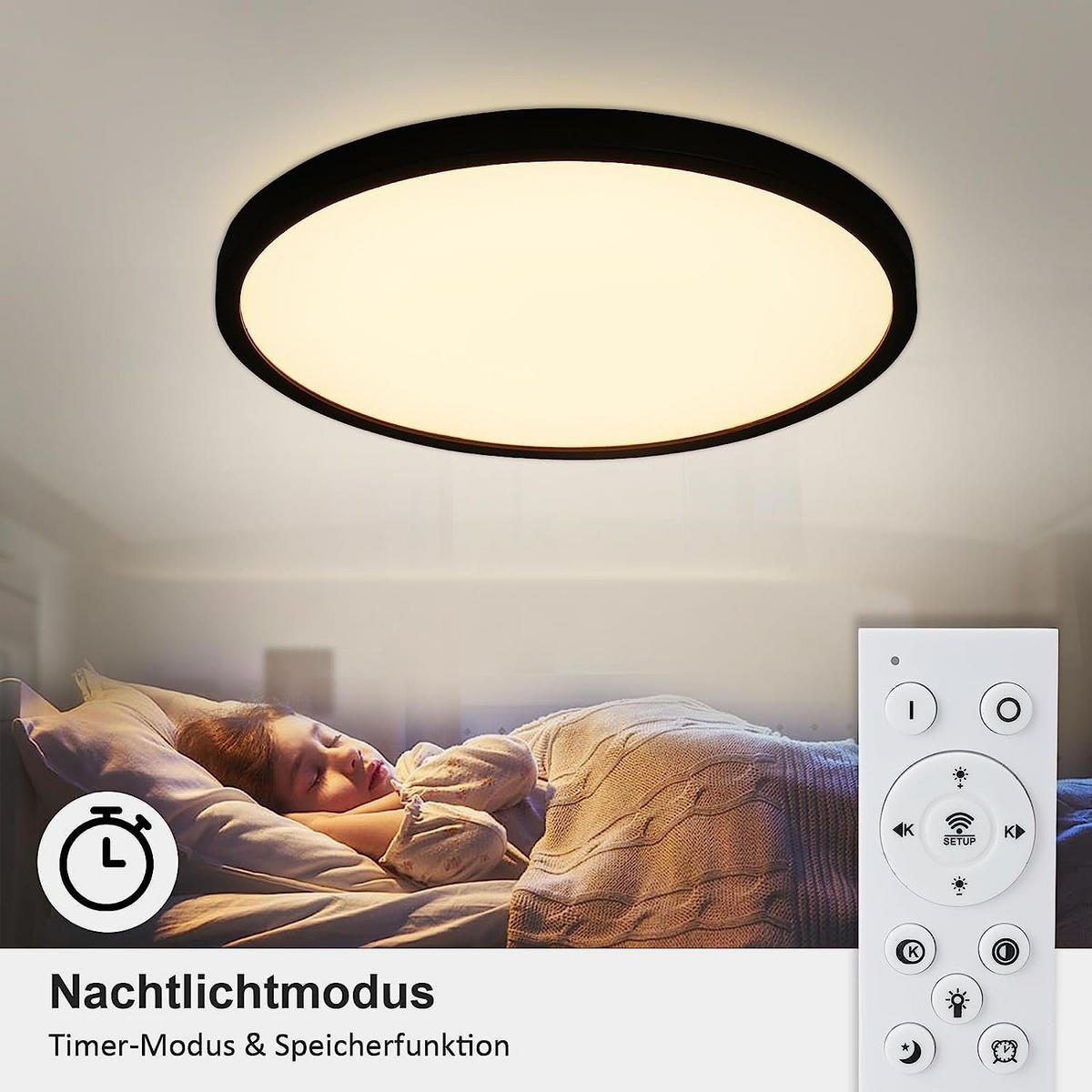 LED DECKENLEUCHTE Gibson 30/30/2 - Schwarz, Kunststoff (30/30/2cm) - Nettlife