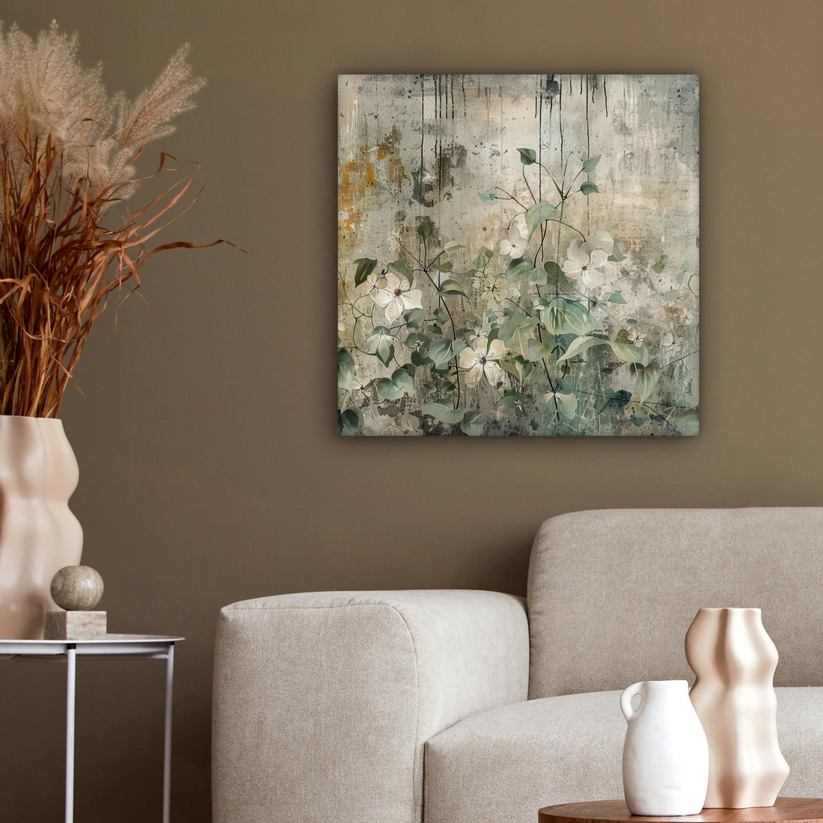 LEINWANDBILD - Blumen - Blätter - Abstrakt - Modern - 50x50 - Room Decor - Grau, Textil (50/50cm) - MuchoWow