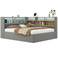 POLSTERBETT 140x200 cm in Grau mit hydraulischem Bettkasten, LED und USB-Anschlüssen - Grau, Textil (140/200cm) - IVMEU