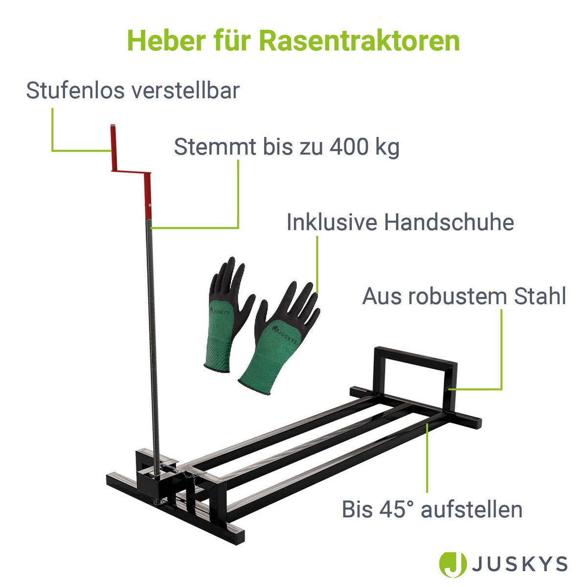 RASENTRAKTORHEBER schwarz inkl. Handschuhe - Schwarz, Metall (50/100/120cm) - Juskys