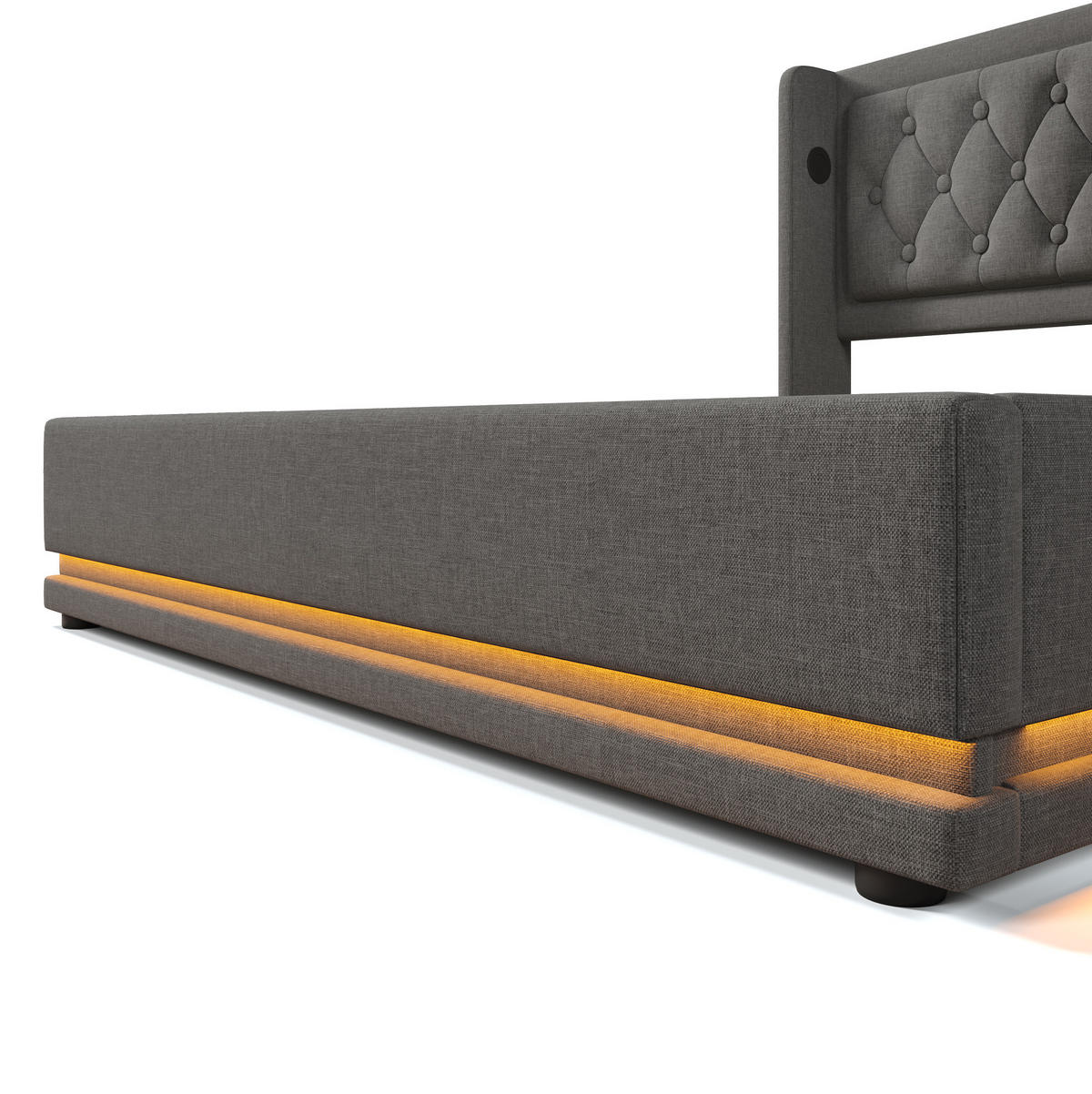 POLSTERBETT 180/200 cm Grau aus Baumwolle mit Bettkasten, USB-C und LED - Grau, Textil (180/200cm) - OKMYHOME