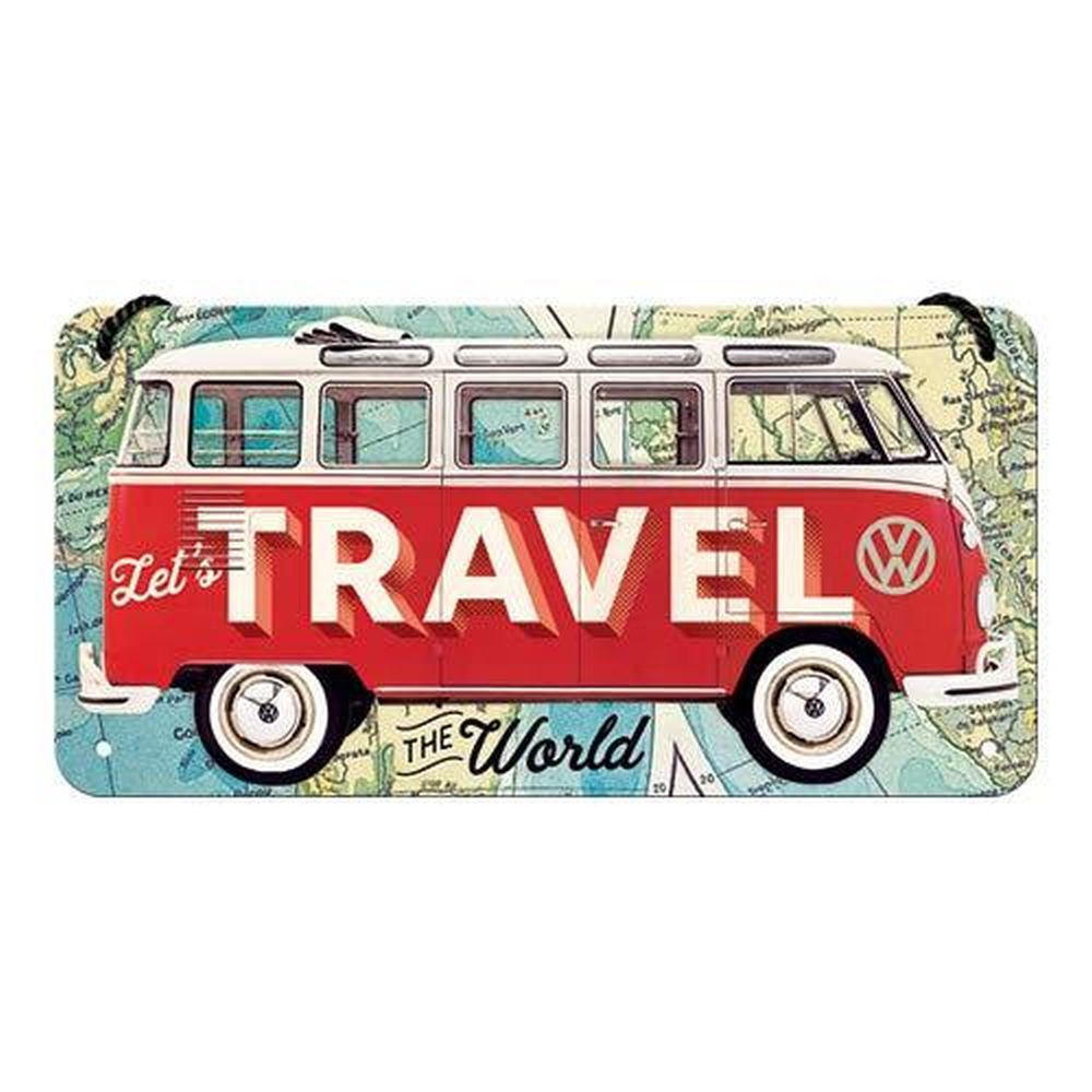 HÄNGESCHILD 10/20 cm Volkswagen VW Bulli Let's Travel The World - Multicolor, Metall (20/10/0.2cm) - Nostalgic-Art