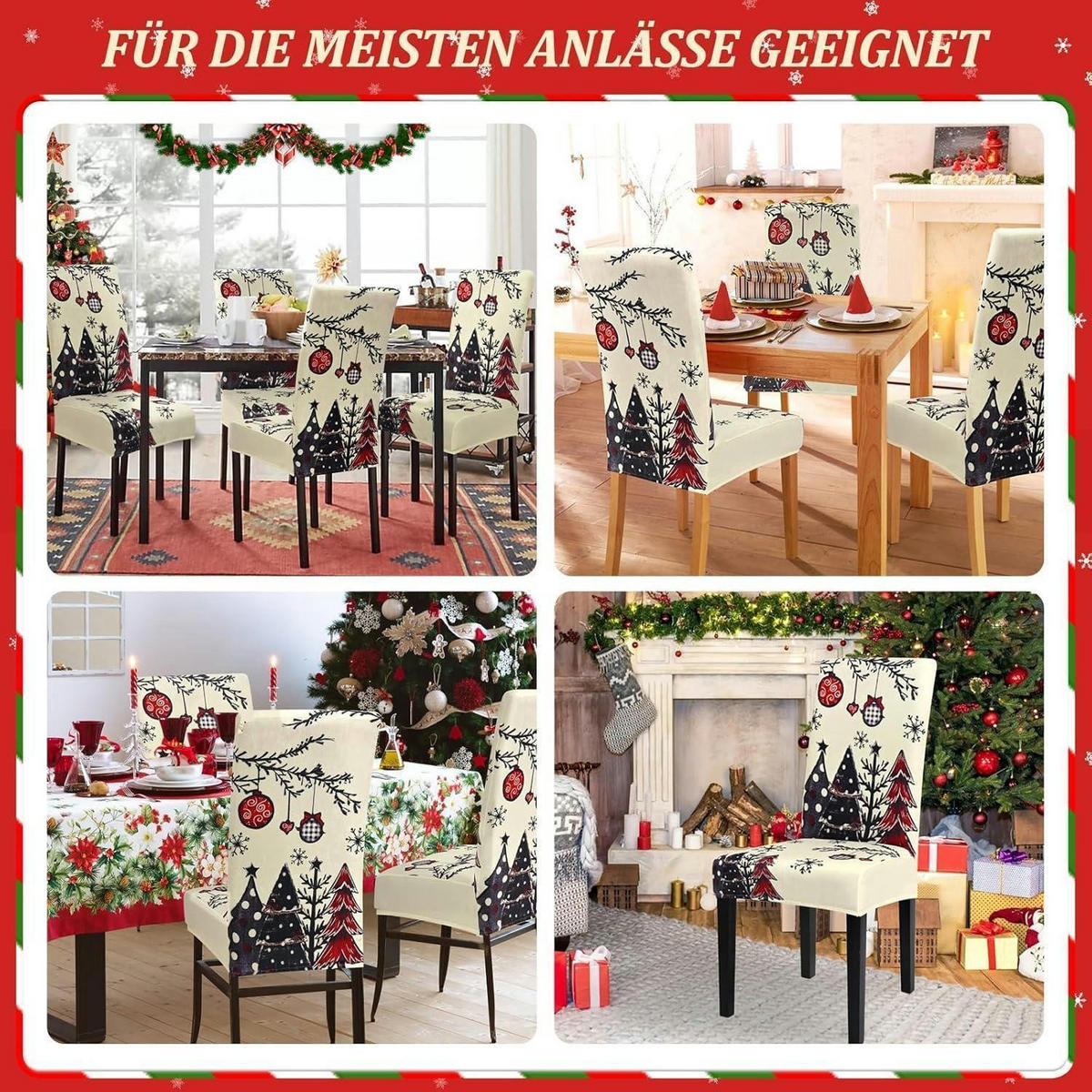 STUHLHUSSEN 6er Set Weihnachts-Design Weiß - Multicolor, Textil (40/42cm)