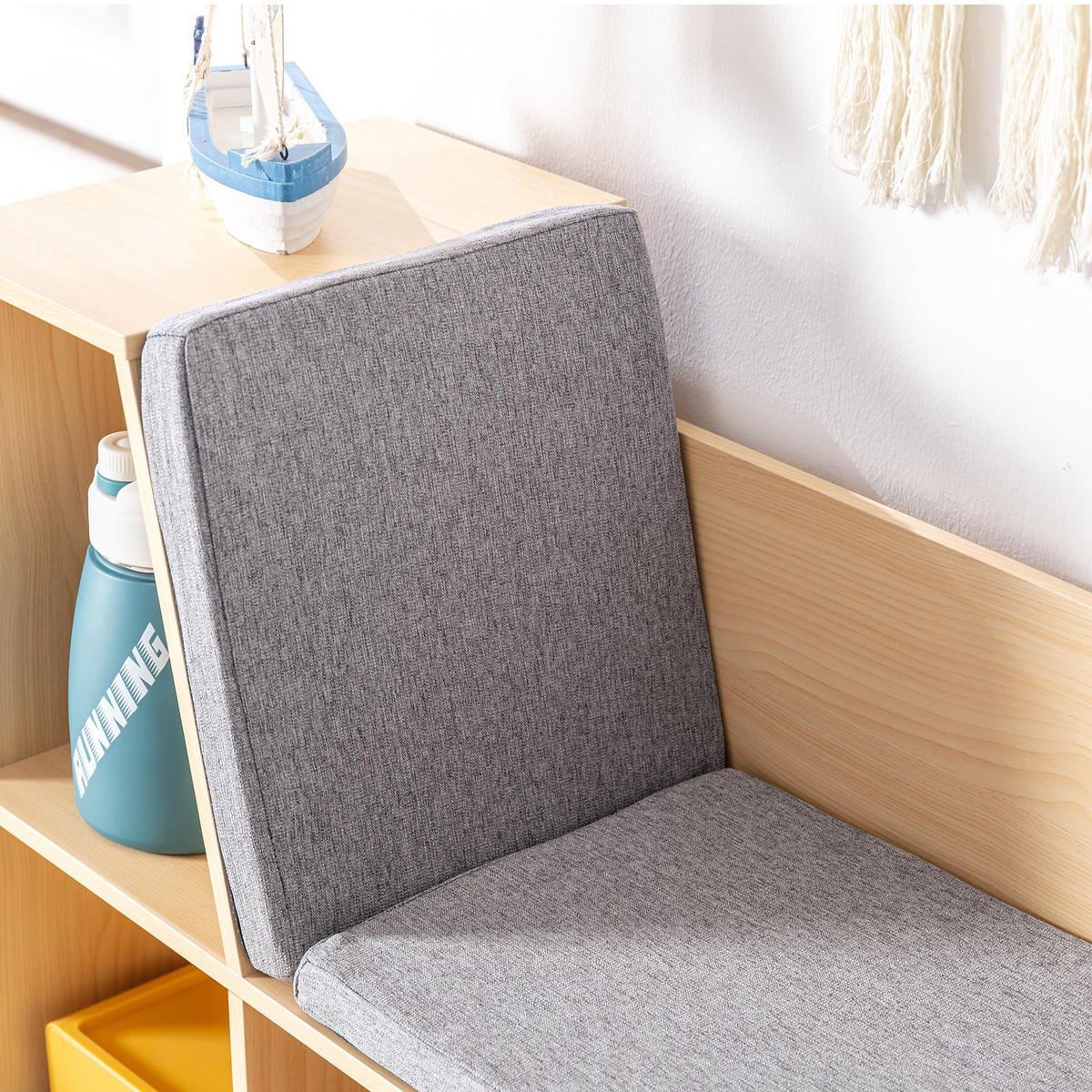KINDERREGAL DE-09549 2-in-1 mit Sitzbank & Polster Natur - Naturfarben, Holzwerkstoff (103/62/30cm) - ComfortXL