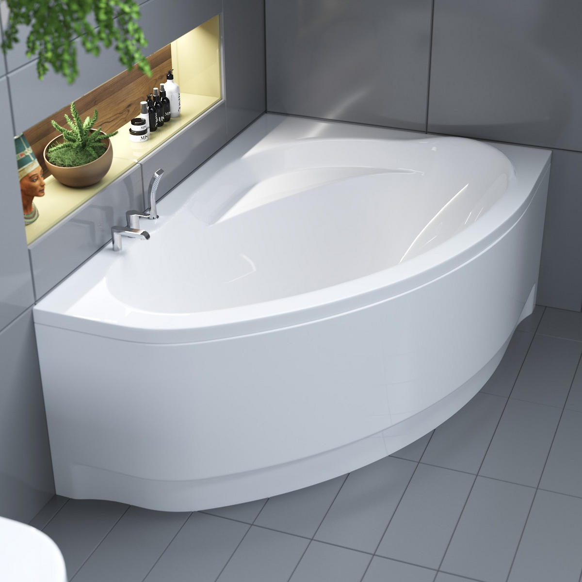 BADEWANNE Eckwanne MAREA 160/100 Rechts Ablauf & Füße - Weiß, Kunststoff (100/57.5/160cm) - bad land