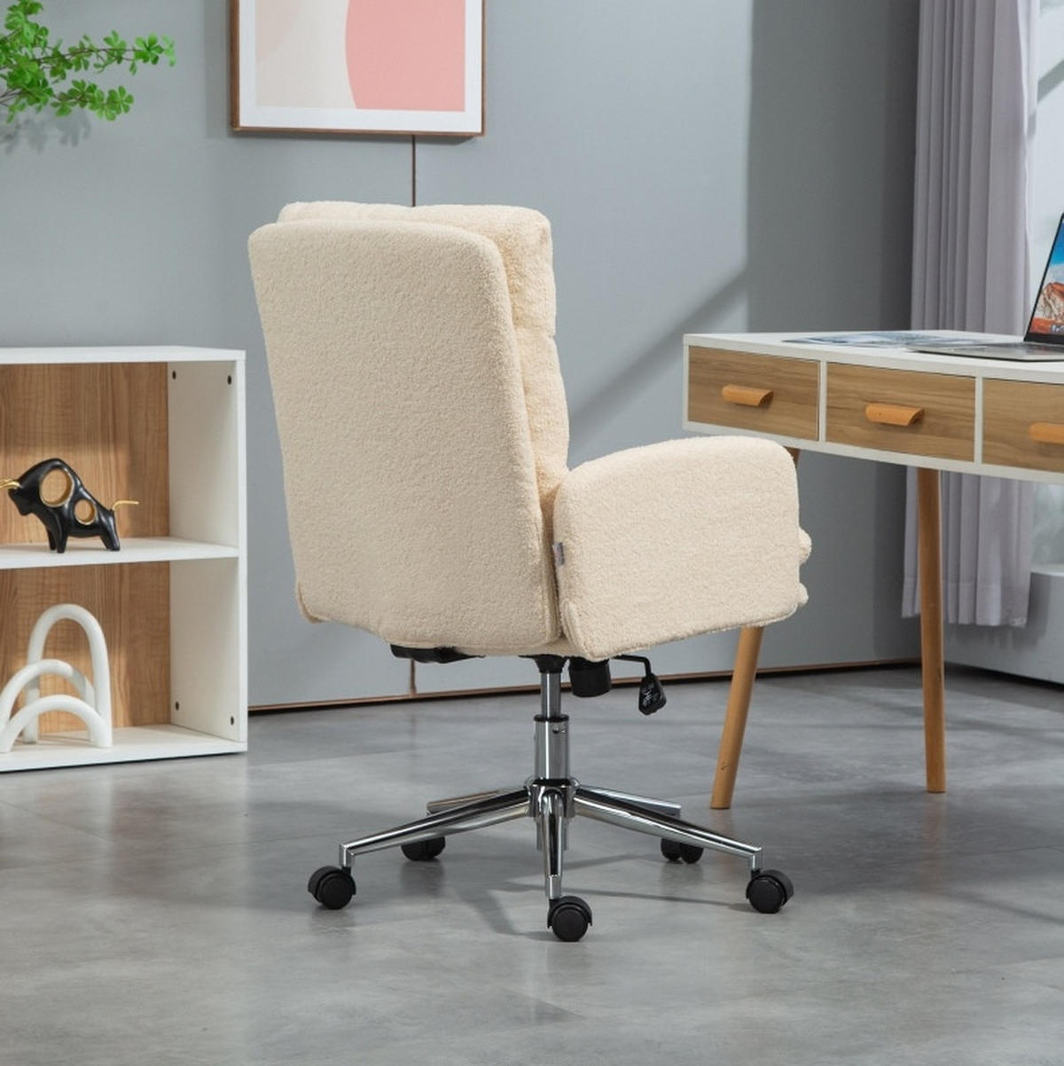 DREHSTUHL 67/58/91-99 cm cremeweiß aus Polyester mit Wippfunktion und Höhenverstellung - Creme, Kunststoff (58/99/67cm) - OKWISH