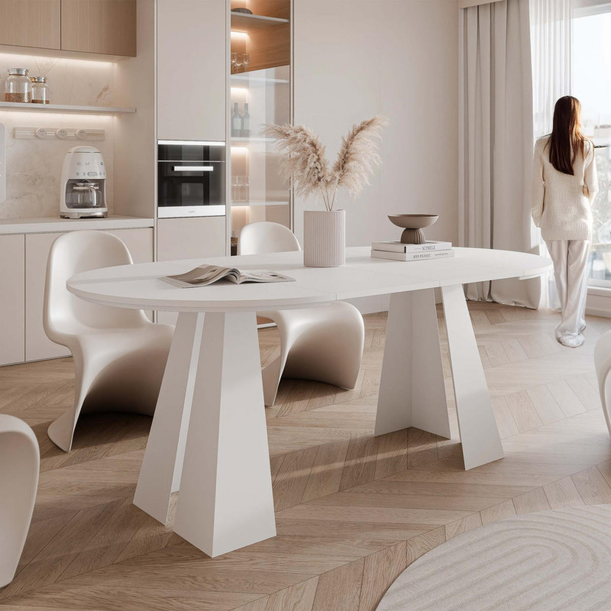 AUSZIEHTISCH FORTE 100/76 cm, Weiß - Weiß, Holzwerkstoff/Metall (100/100/76cm) - Idohome