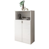 KOMMODE weiß Hochglanz 61 x 110 cm, Mehrzweckkommode mit 5 Fächern - Chromfarben/Weiß Hochglanz, Holzwerkstoff/Kunststoff (61/110/37cm) - Inn.Furn