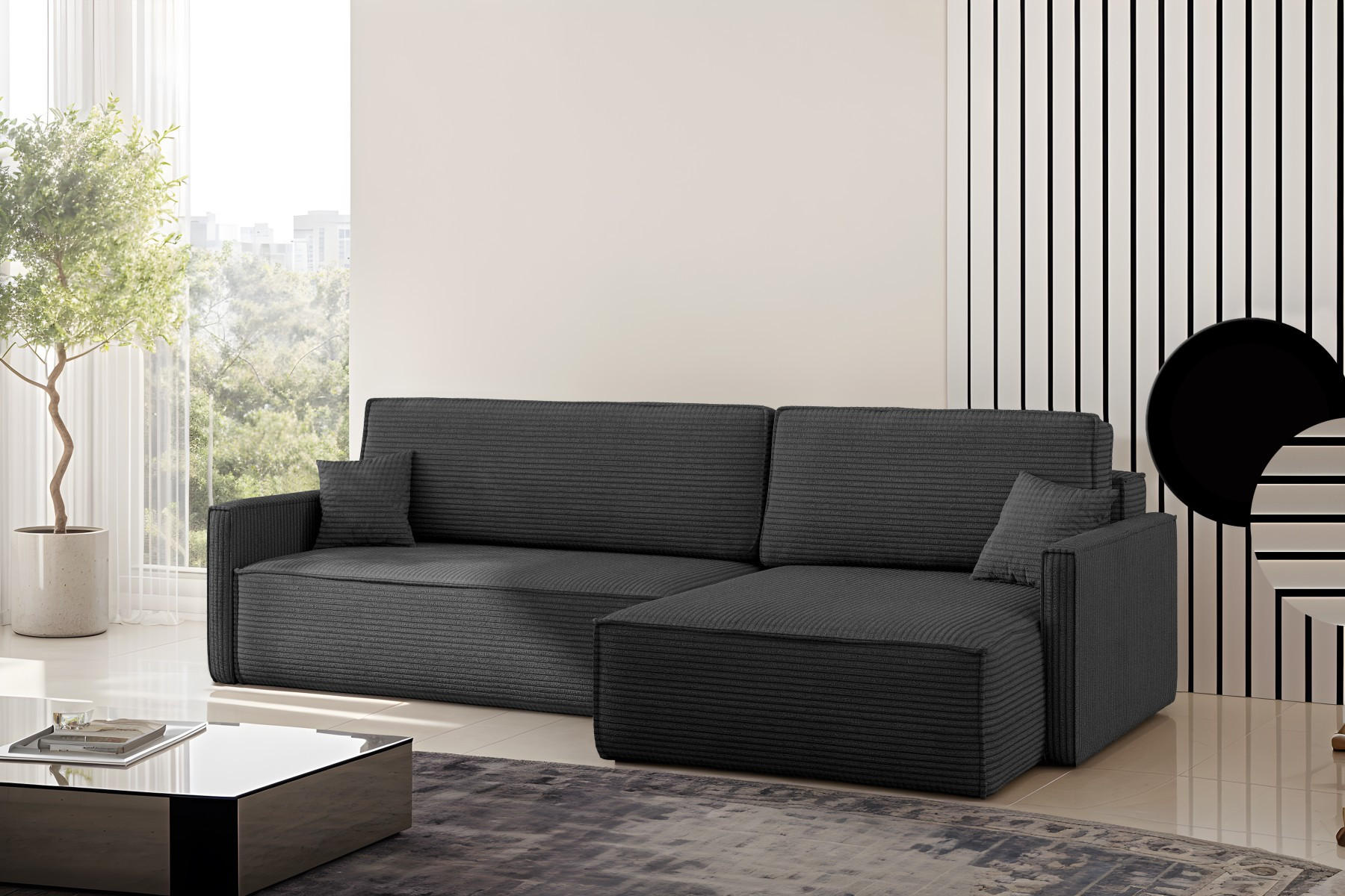 SCHLAFSOFA Carlos, Ecksofa L-Form mit schlaffunktion und bettkasten Stoff Poso Graphit Rechts - Graphitfarben, Holz (250/83/142cm) - Kaiser Möbel