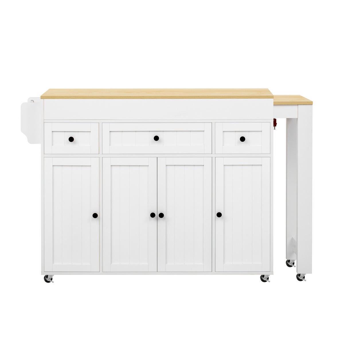 KUECHENINSEL auf Rollen mit ausziehbarer Arbeitsplatte 137-190,6 cm Weiß/Natur - Weiß, Holz (45.2/92/137cm) - Beauniv