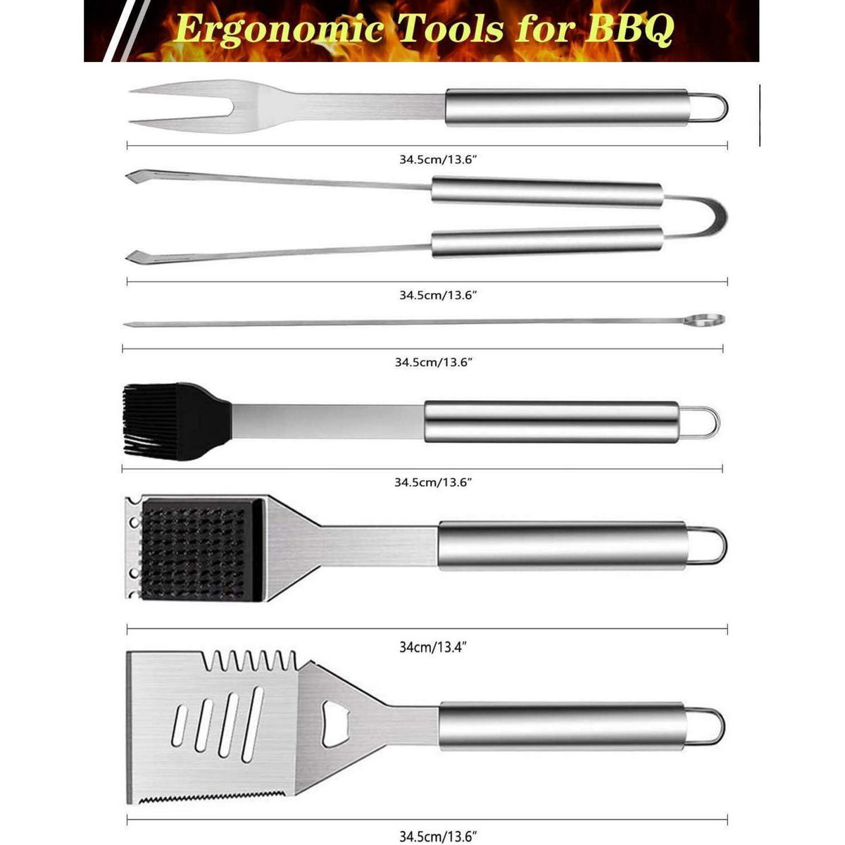 GRILLBESTECK-SET 10-teilig Edelstahl mit Tragetasche - Silberfarben, Metall (35cm)