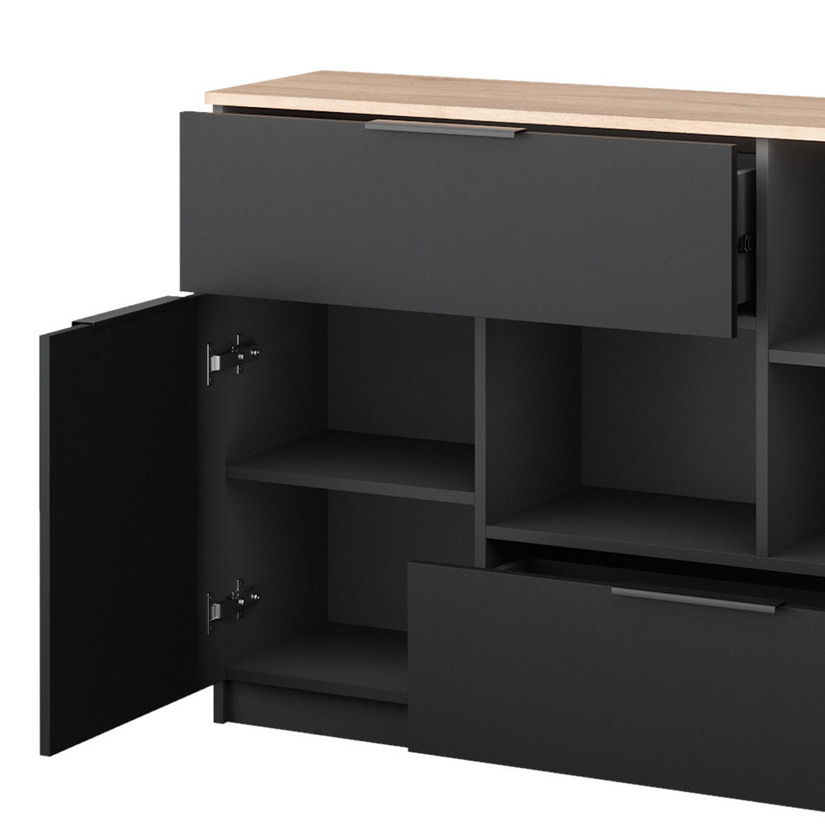 KOMMODE Betti Anthrazit 120 x 83.6 cm 2x Tür 2x Schublade und 1x offenes Fache - Anthrazit/Sonoma Eiche, Holzwerkstoff (120/83.6/30cm) - Vicco