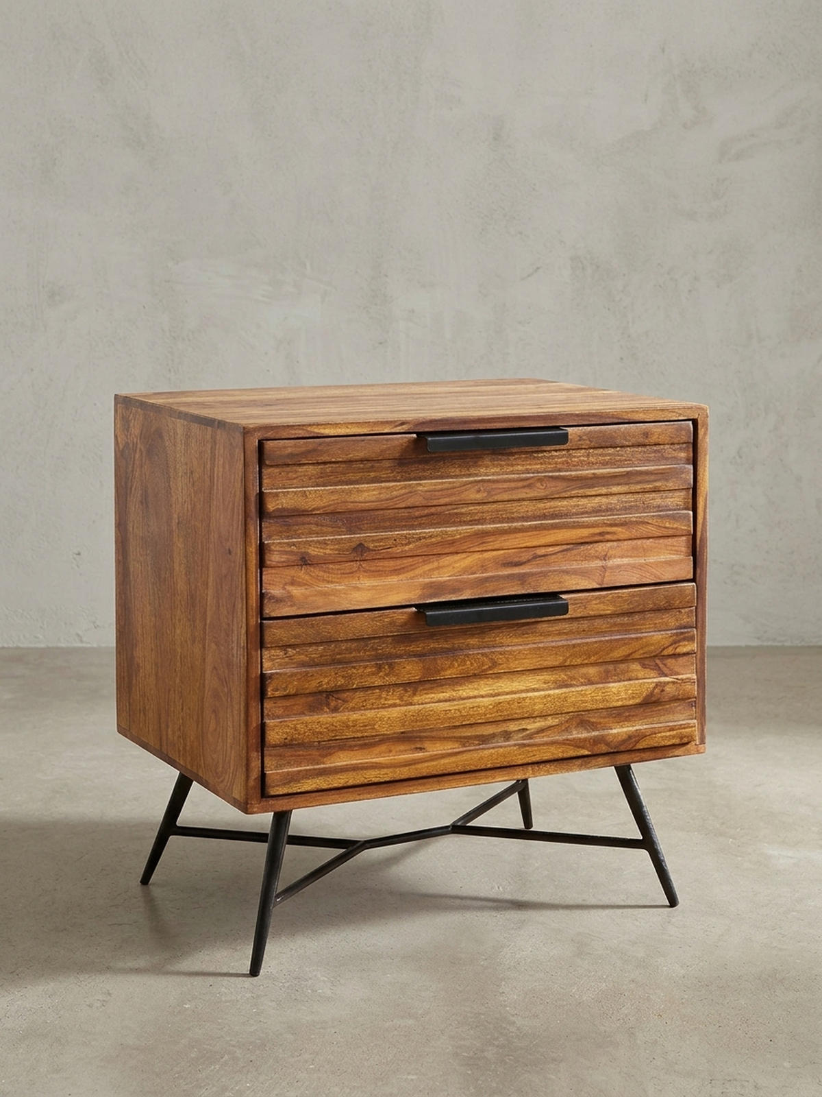 NACHTTISCH – Massivholz/Metall, große Schubladen, Industrial-Stil - Schwarz/Braun, Holz/Metall (60/60/40cm) - KADIMA DESIGN