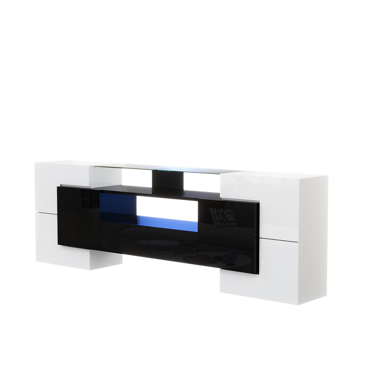 TV-LOWBOARD 200/35/60 cm mit LED-Beleuchtung und 2 Schubladen - Schwarz, Holzwerkstoff (200/60/35cm) - BEAOK