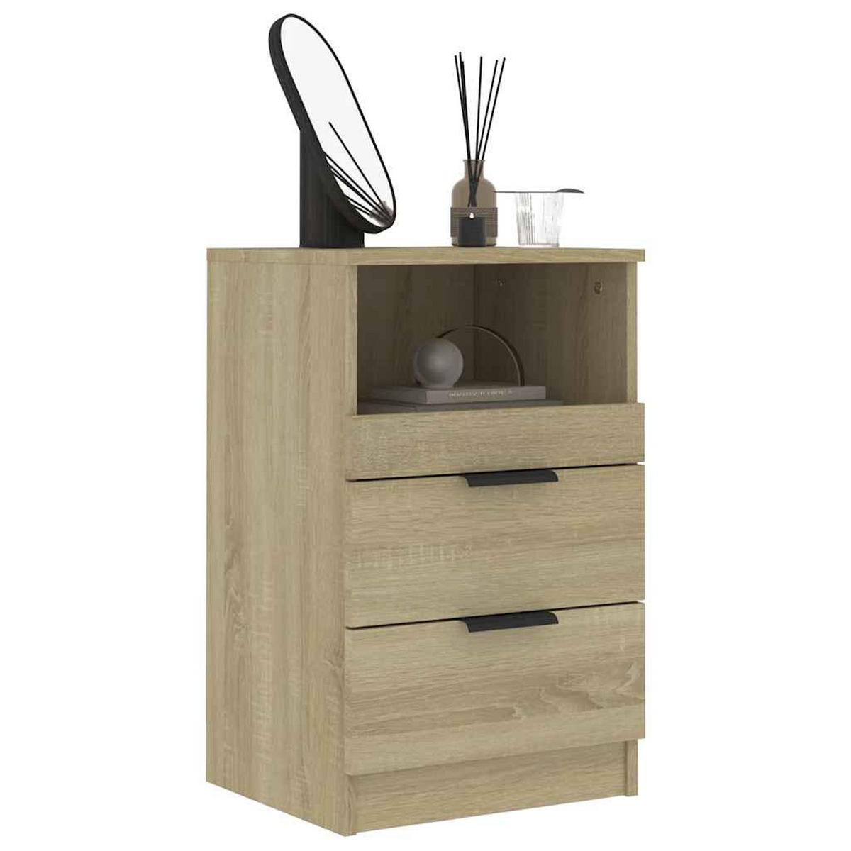 NACHTTISCH 2-teilig mit 2 Schubladen 40/36/65 cm aus Holzwerkstoff in Sonoma-Eiche Dekor - Beige/Schwarz, Holz/Holzwerkstoff (40/65/36cm) - vidaXL