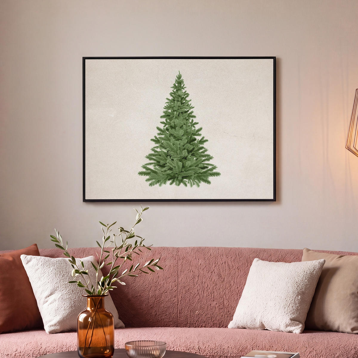 LEINWAND Bilder mit Rahmen - Weihnachtsbaum - Grün - Weihnachten - Feiertage - 70x50 - Olivgrün, Textil (70/50cm) - MuchoWow