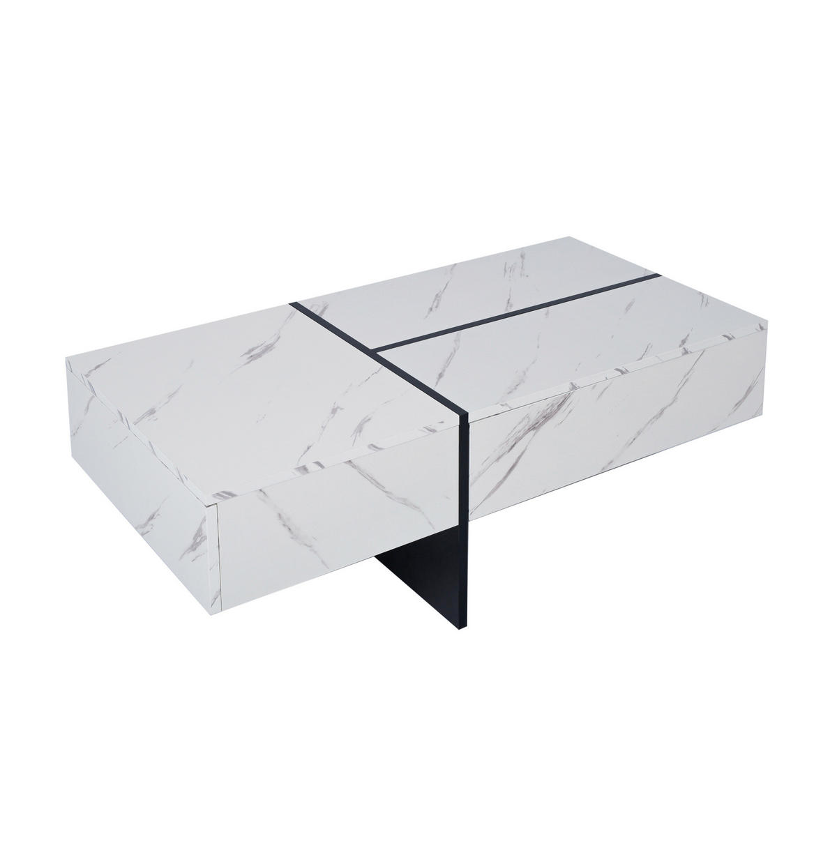 COUCHTISCH 100/50/34,5 cm in Weiß Hochglanz mit 3 Schubladen und LED-Beleuchtung - Weiß, Holzwerkstoff (100/50/34.5cm) - Flora Grace