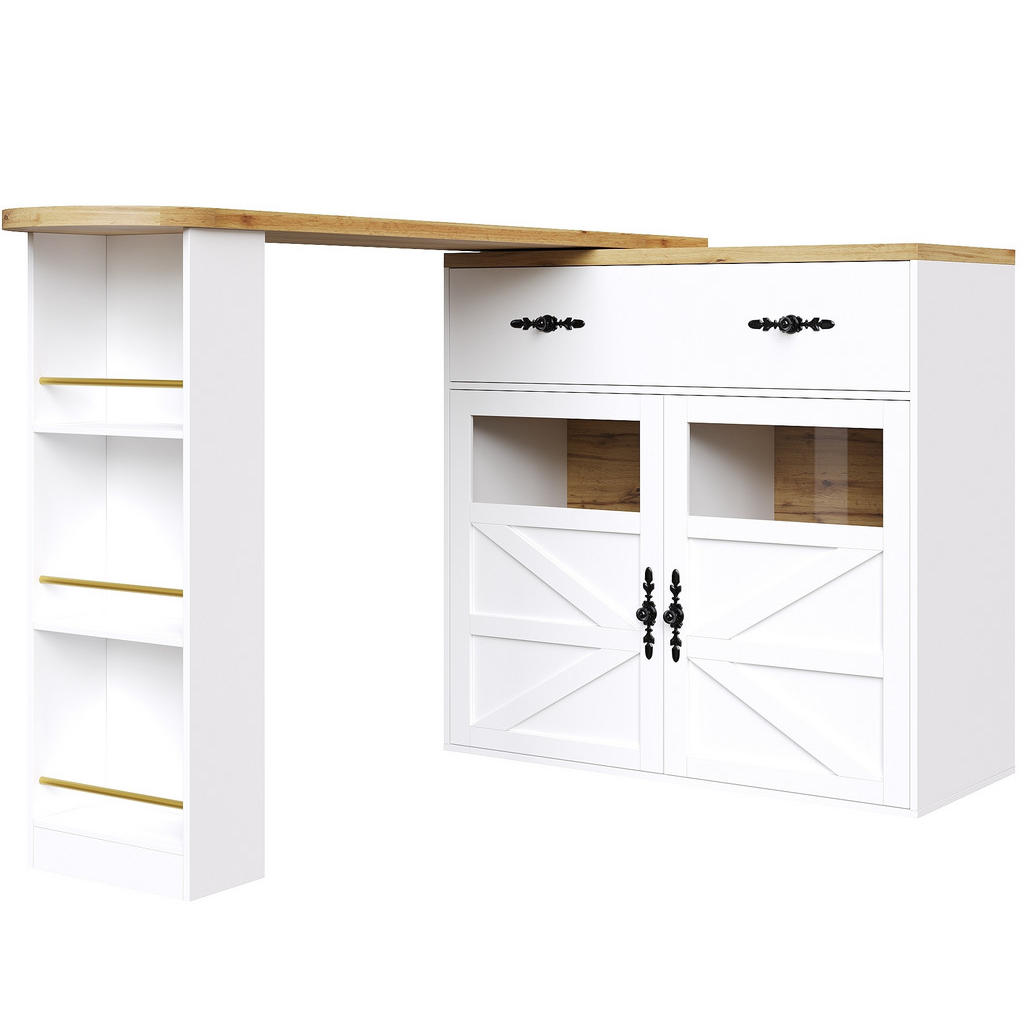 Redom BAROVÝ stůl 138–204/39/104 cm, otočný o 360° s úložným prostorem z MDF, Bílá