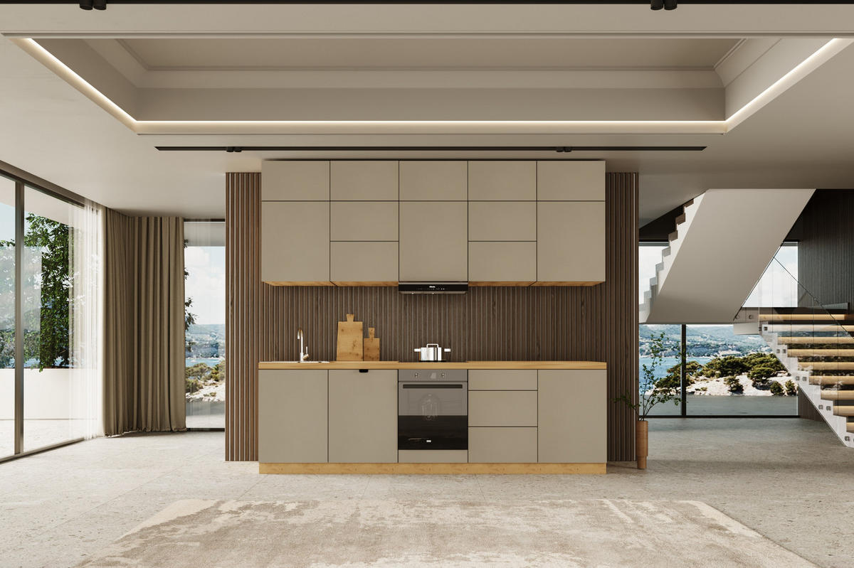 KÜCHENZEILE 300 cm - Langen KL13-M300 - in Beige / Matt - Beige, Holz (300/212/52cm)