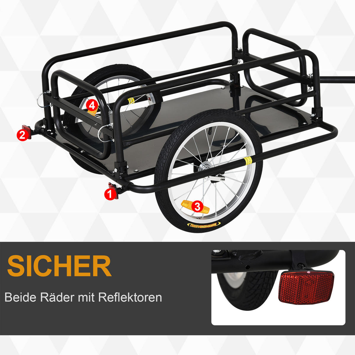 FAHRRADANHÄNGER, Stahl, Schwarz, 139L x 71,5B x 49H cm - Schwarz, Metall (715/49/139cm) - HOMCOM