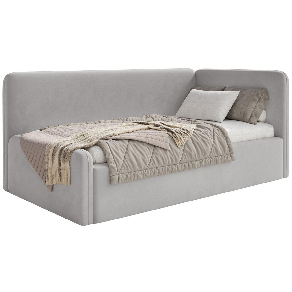 JUGENDBETT Fanko Samt Hellgrau 90x200 cm - Hellgrau/Schwarz, Kunststoff/Textil (90/200cm) - Selsey