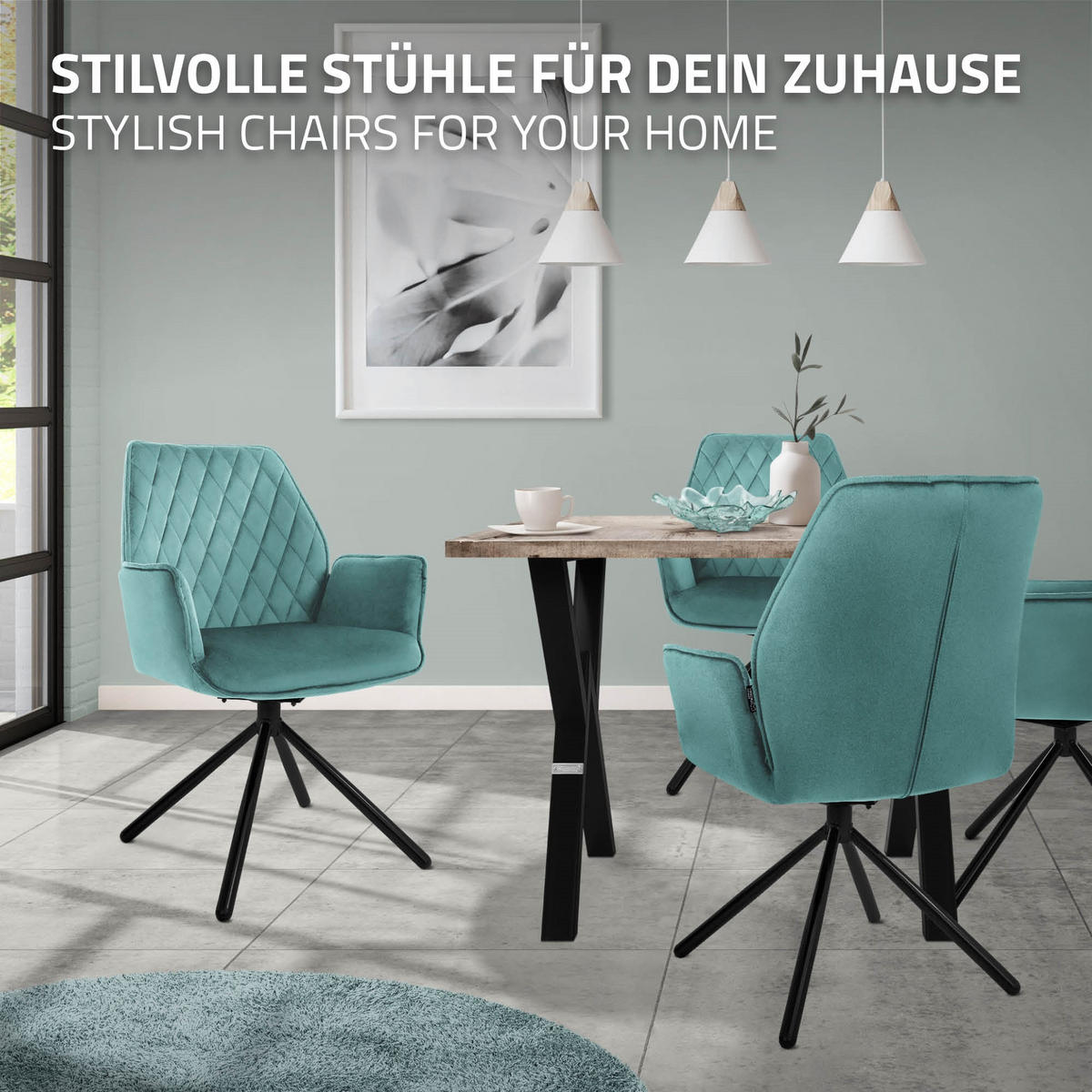 JÍDELNÍ ŽIDLE otočná, šalvějová, samet - modrá/černá, kov (63/90/57cm) - ML-DESIGN