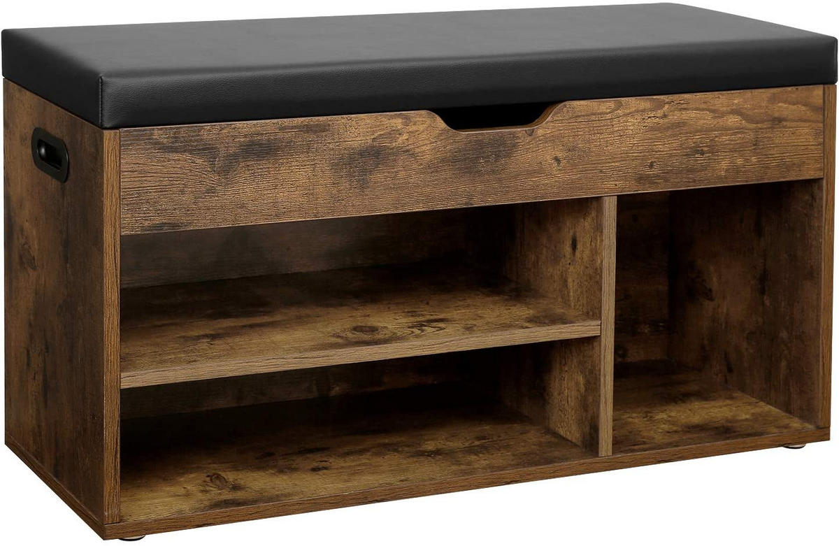 SCHUHBANK Rustikales Braun 80x30 cm LHS30BX Mit Sitzfläche - Schwarz, Holzwerkstoff (80/44/30cm) - Edanti