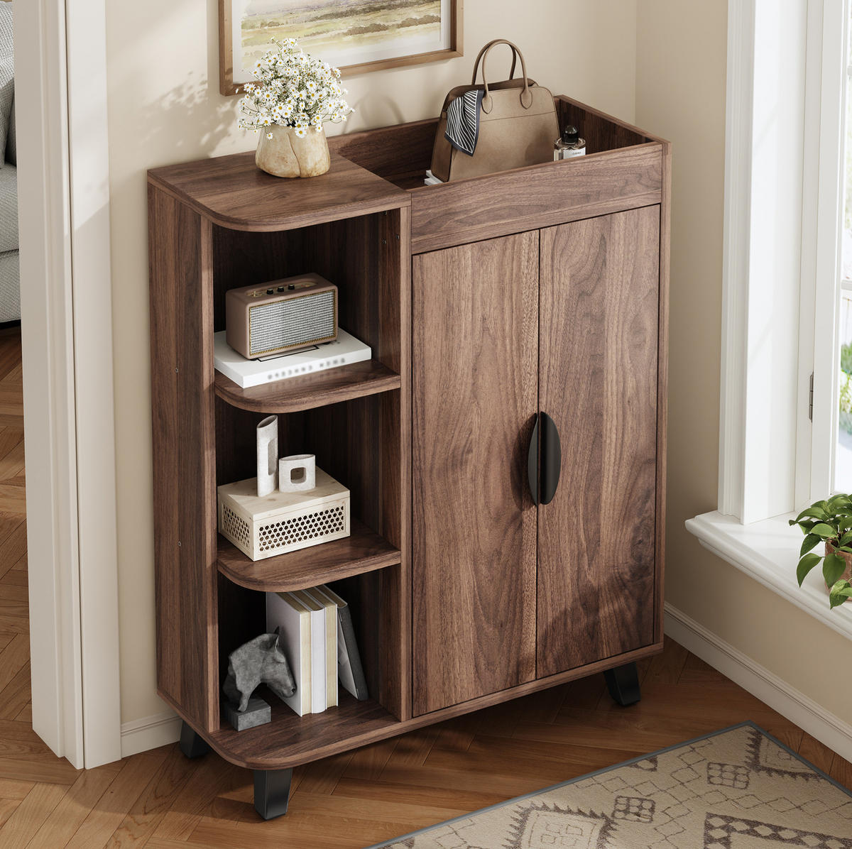 SCHUHSCHRANK schmal 80 x 32 x 99 cm Walnut mit offenen Fächern - Walnussfarben, Holzwerkstoff (32/99/80cm) - Beauniv