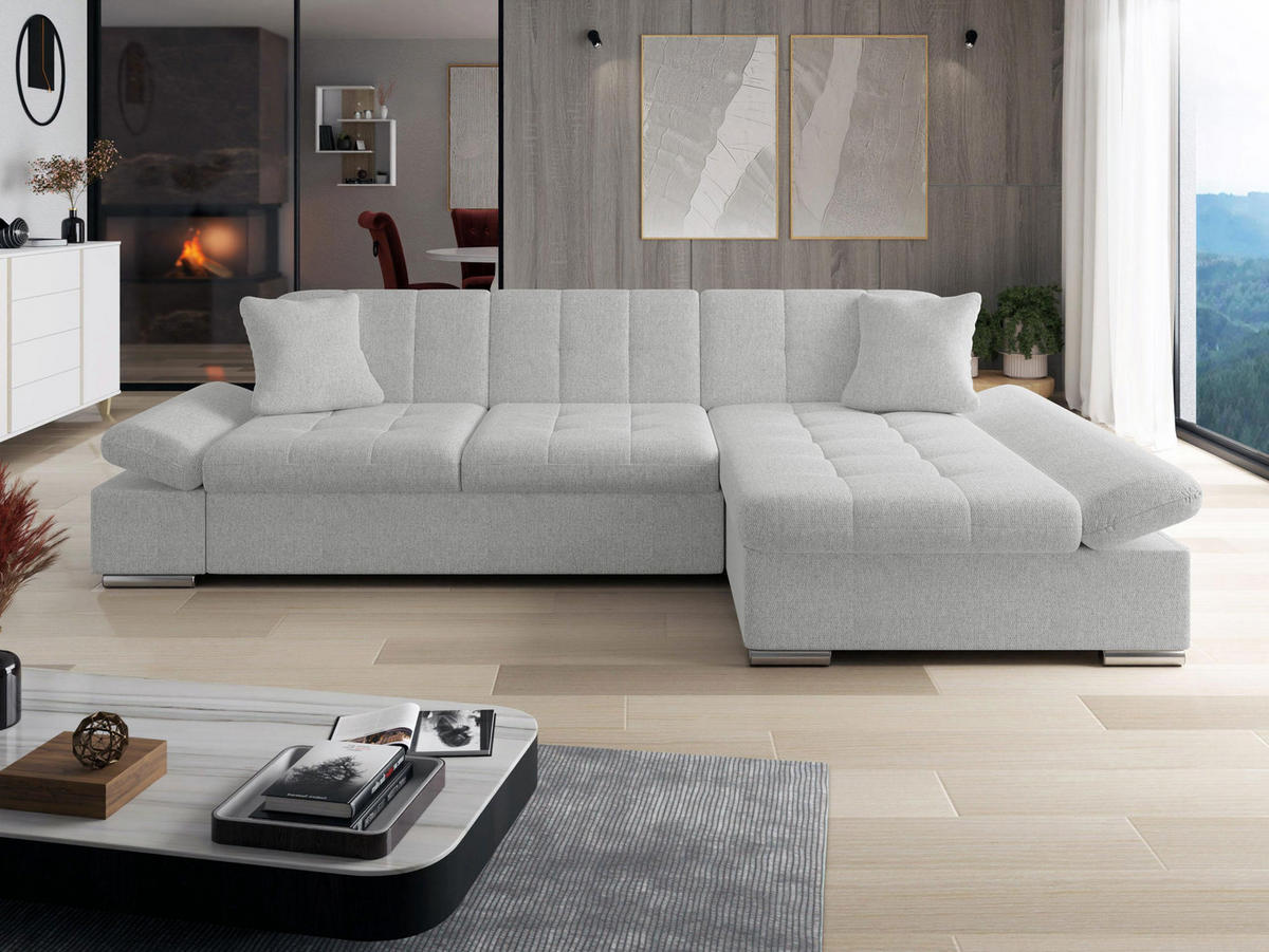ECKSOFA Malwi, Seite: Rechts - Edelstahlfarben, Holz/Textil (278/161cm) - MIRJAN24