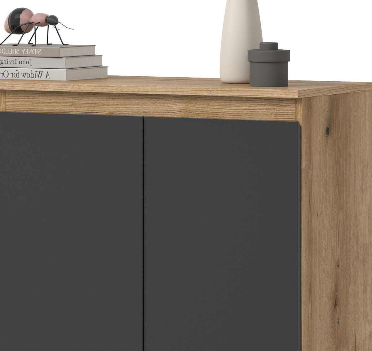 KOMMODE grau, Evoke Eiche 105 x 11 cm, Anrichte mit 10 Fächern - Eichefarben/Schwarz, Holzwerkstoff/Kunststoff (105/111/37cm) - Inn.Furn