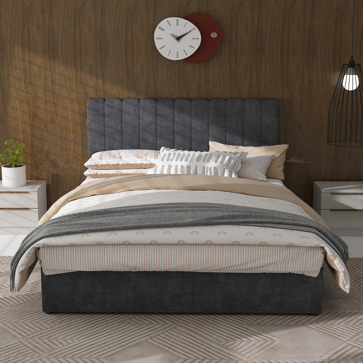 POLSTERBETT 140x200 cm Stauraum hydraulisch grau - Grau, Textil (140/200cm) - LEBENLANG