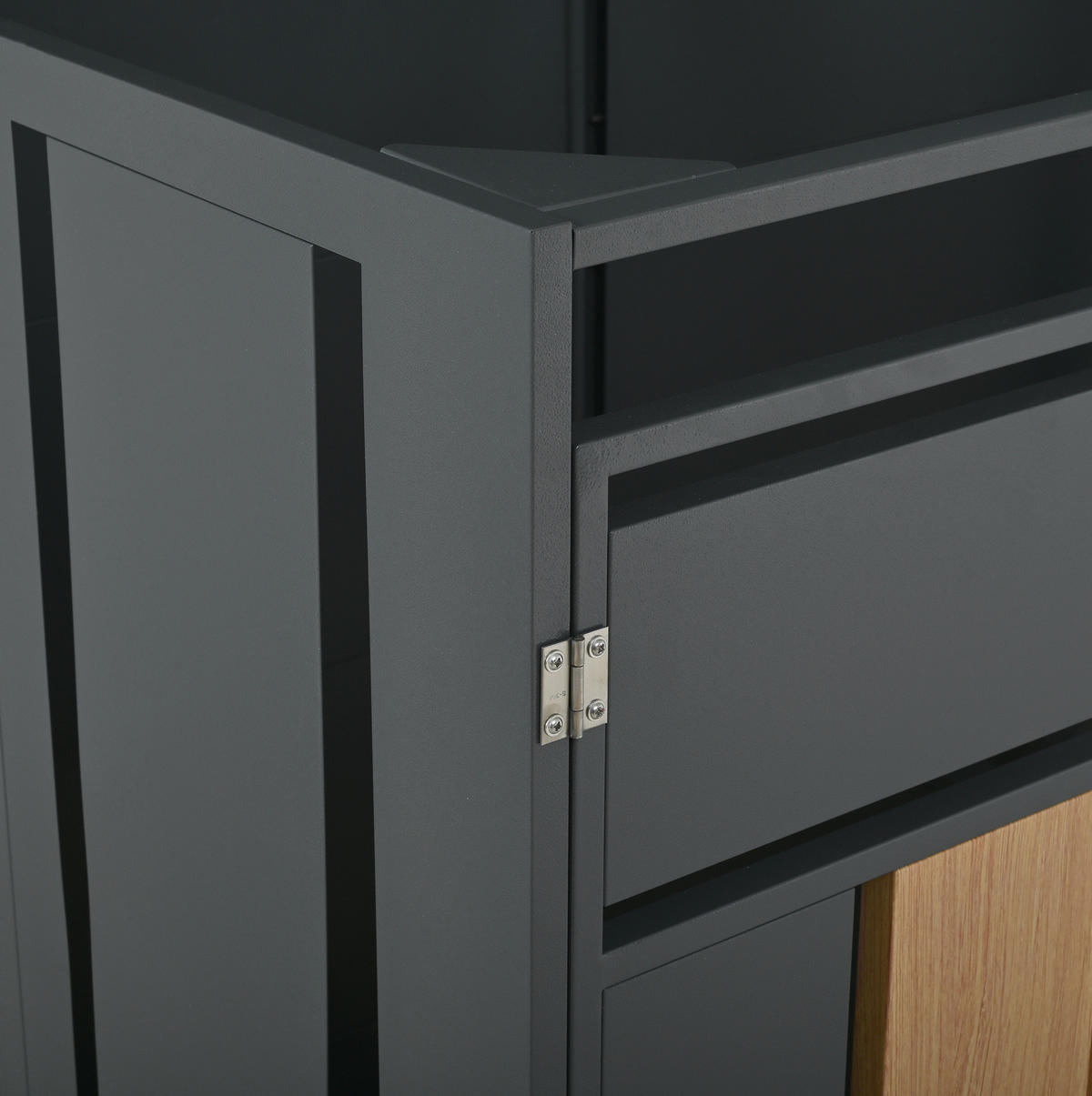 MÜLLTONNENBOX aus Stahl in Grau Holzoptik mit hydraulischem Klappdeckel - Grau, Metall (132/118.5/80cm) - Modfu