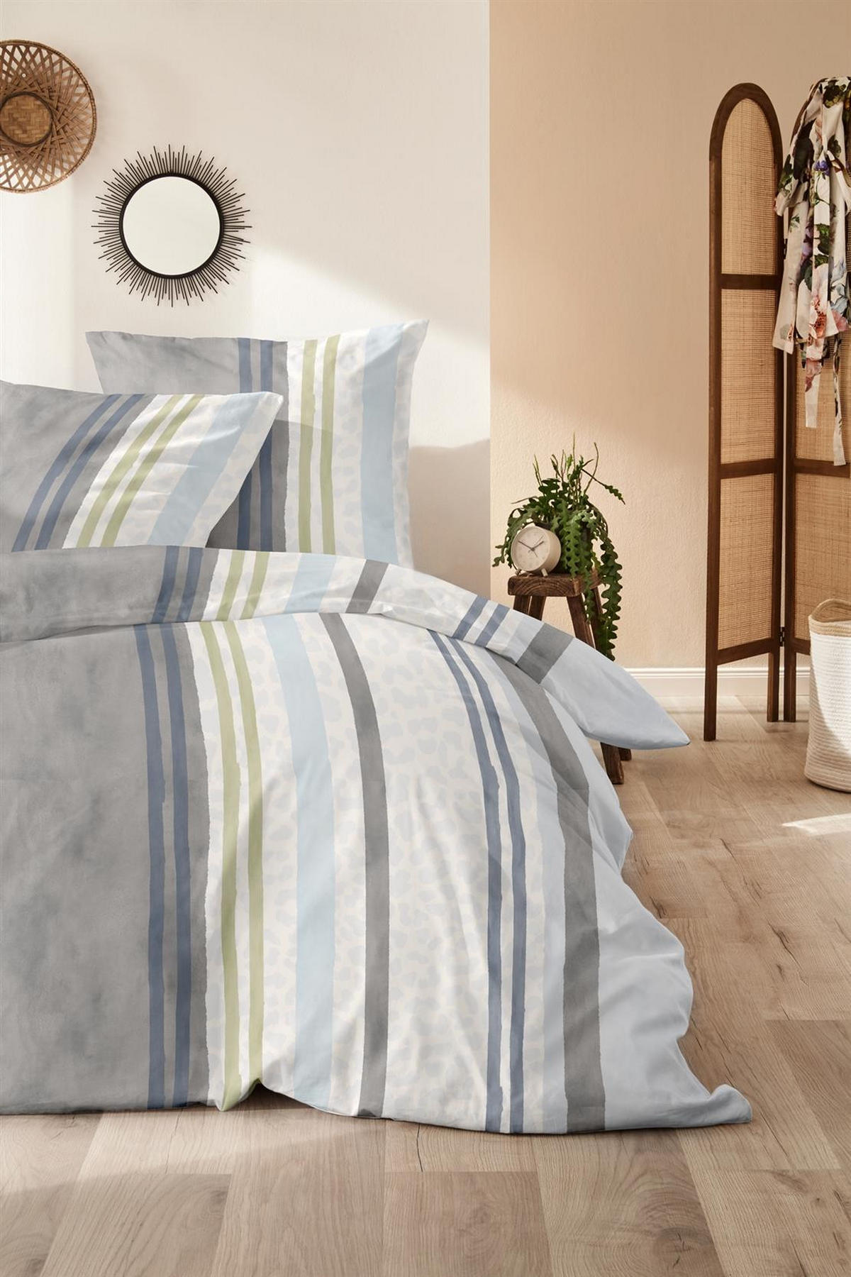 BIBER-BETTWÄSCHE 135x200 - Kuschelig warmer Flanell Bettbezug aus 100% Baumwolle für Herbst & Winter - Streifen Muster - Grau, Textil (135/200cm) - Carpe Sonno