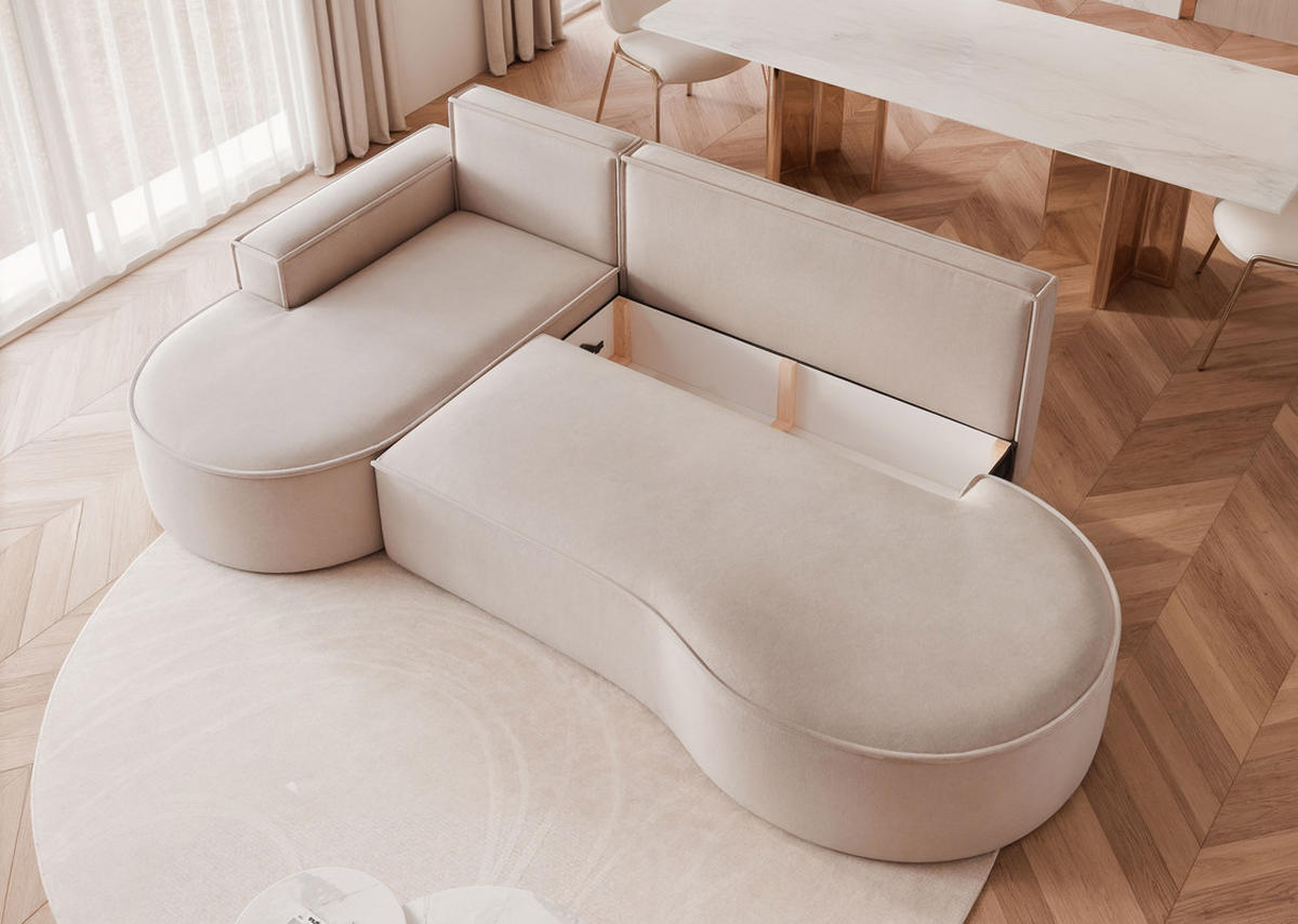 ECKSOFA SOFIA mit Schlaffunktion und Bettkasten Beige - Beige, Holzwerkstoff/Kunststoff (277/157cm) - Idohome