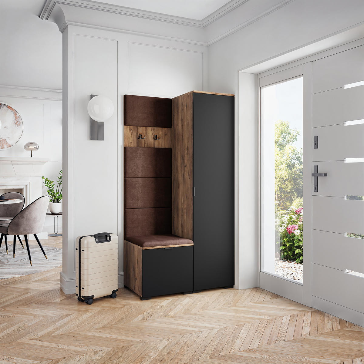 GARDEROBENSCHRANK LORI 95/181/51 cm Modern Garderobe-Set Eiche Lefkas - Eichefarben/Schwarz, Holzwerkstoff (95/181/51cm) - MASSENO