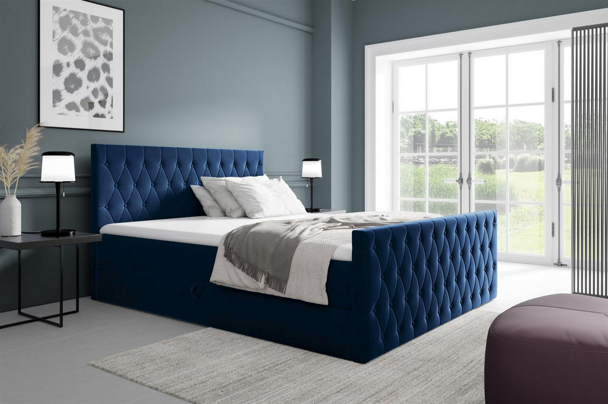 BOXBETT Asher Premium - Blau, Holzwerkstoff/Textil (160/220cm) - Fun Möbel