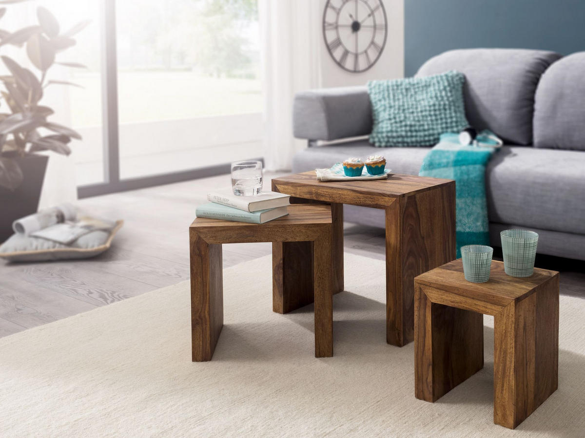 BEISTELLTISCH 3er Set Massivholz Platzsparend Handgefertigt, Braun 50x30x50 cm - Braun, Holz (30/50/50cm) - KADIMA DESIGN