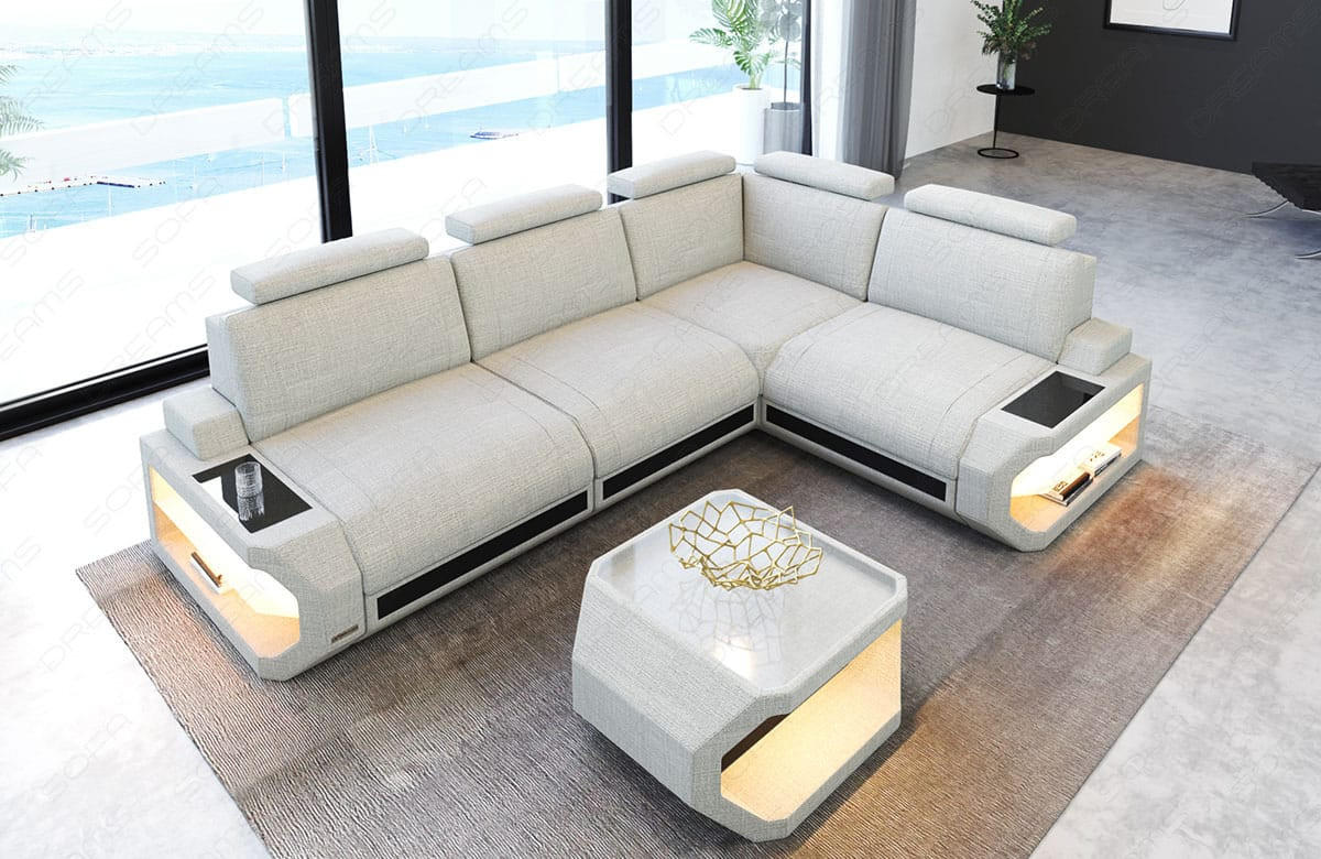 ECKSOFA Siena Elfenbein Schwarz Strukturstoff - Creme, Kunststoff (272/272cm)
