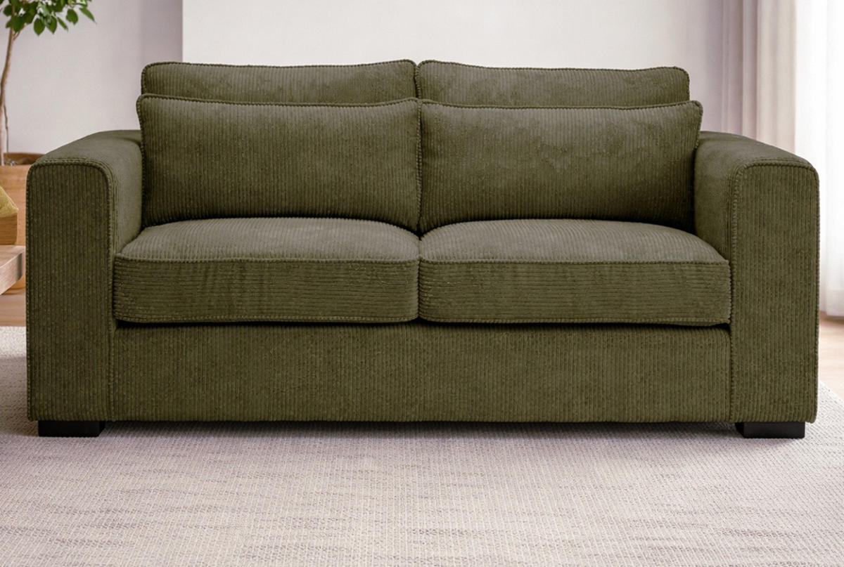 SOFA khaki Cord 2,5-Sitzer 200 cm, Couch mit Wellenfederung - Dunkelgrün/Schwarz, Holzwerkstoff/Kunststoff (200/92/112cm) - Inn.Furn
