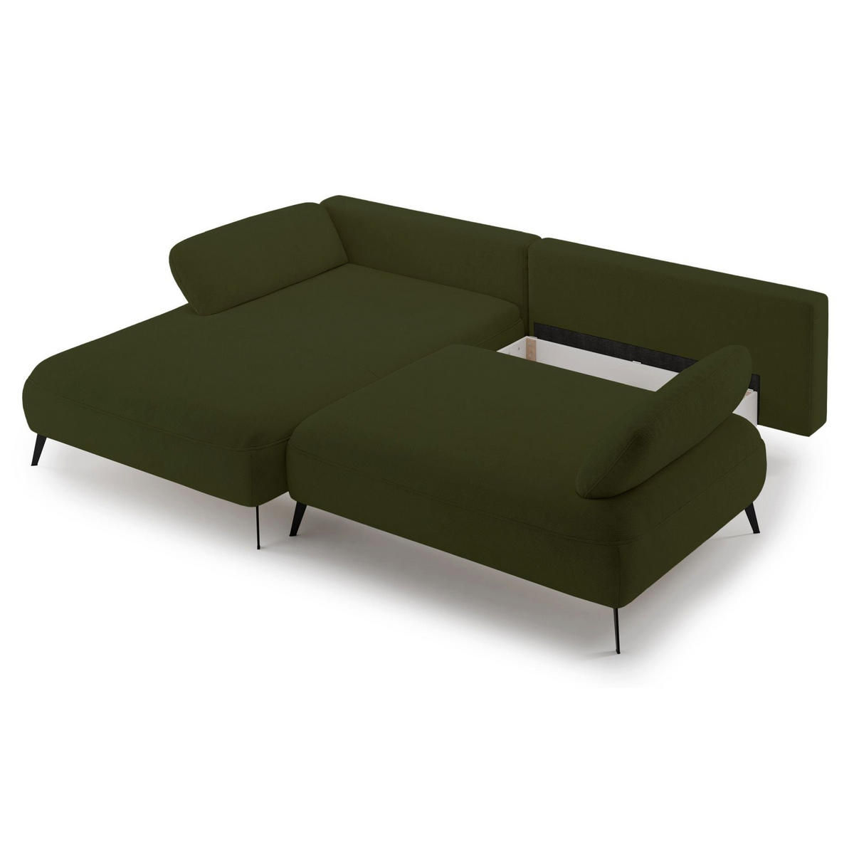 ECKSOFA Avolla Olivgrün links - Schwarz/Olivgrün, Textil/Metall (284/186cm) - Selsey