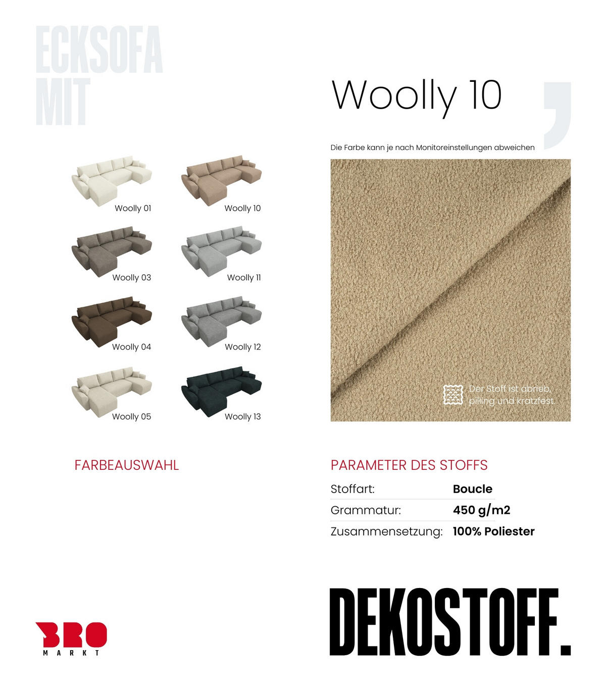 WOHLANDSCHAFT Rotterdam U mit Schlaffunktion Beige Bouclé - Creme, Textil (310/80/141cm) - Bromarkt