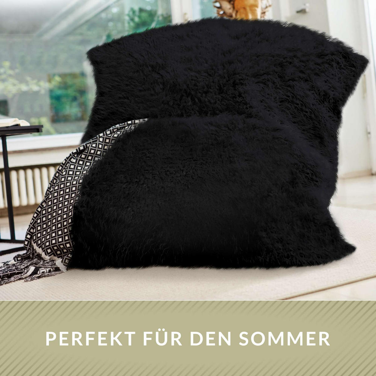 FELL RIESEN SITZSACK Square 140x180cm - Schwarz, Textil (140/25/180cm) - Green Bean