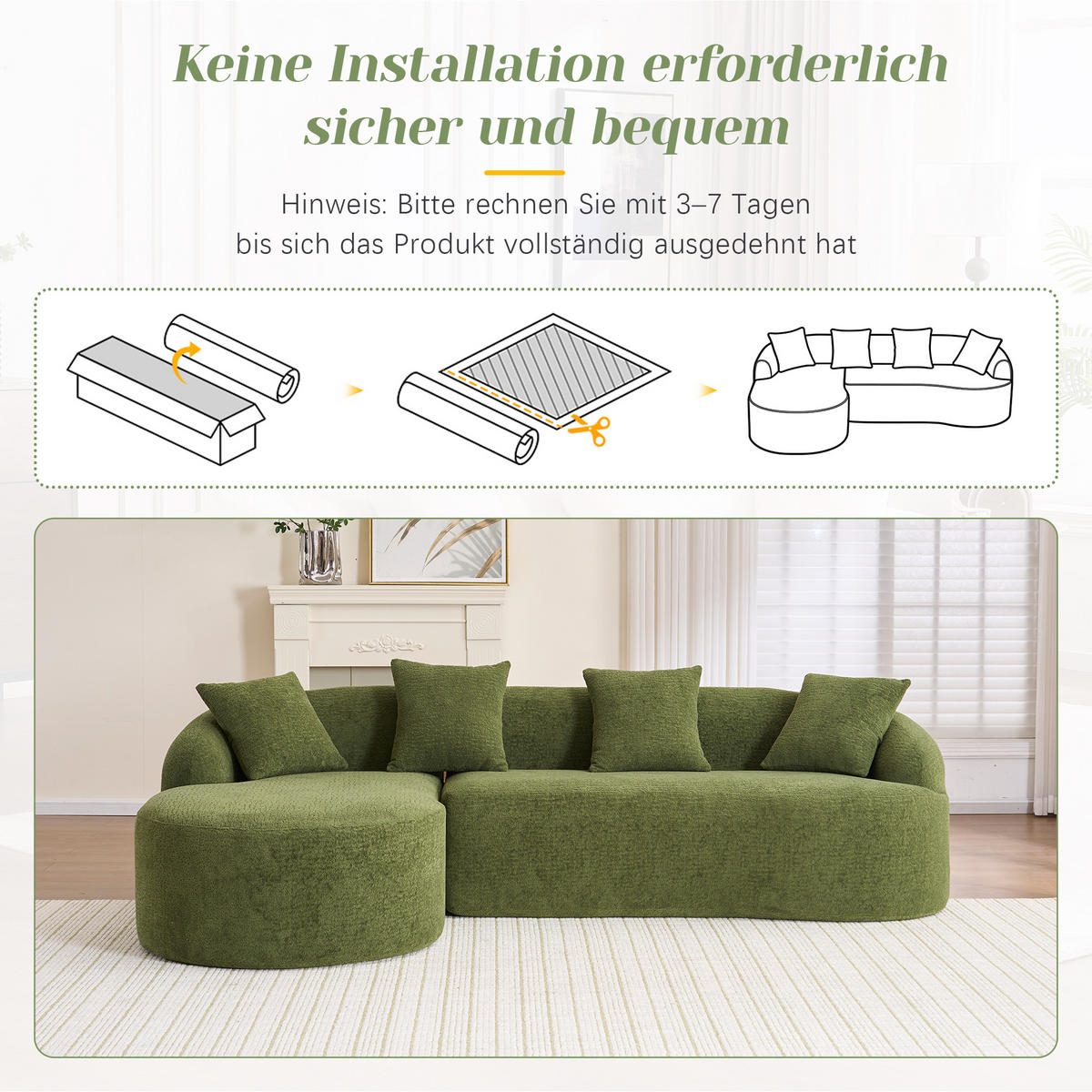 ECKSOFA Chenille Grün Montagefrei - Grün, Textil (243/150cm) - WISHDOR