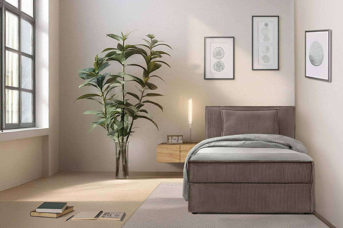 BOXSPRINGBETT ROTI Einzelbett, braun - Schwarz/Braun, Holz/Holzwerkstoff (100/200cm) - KONSIMO®