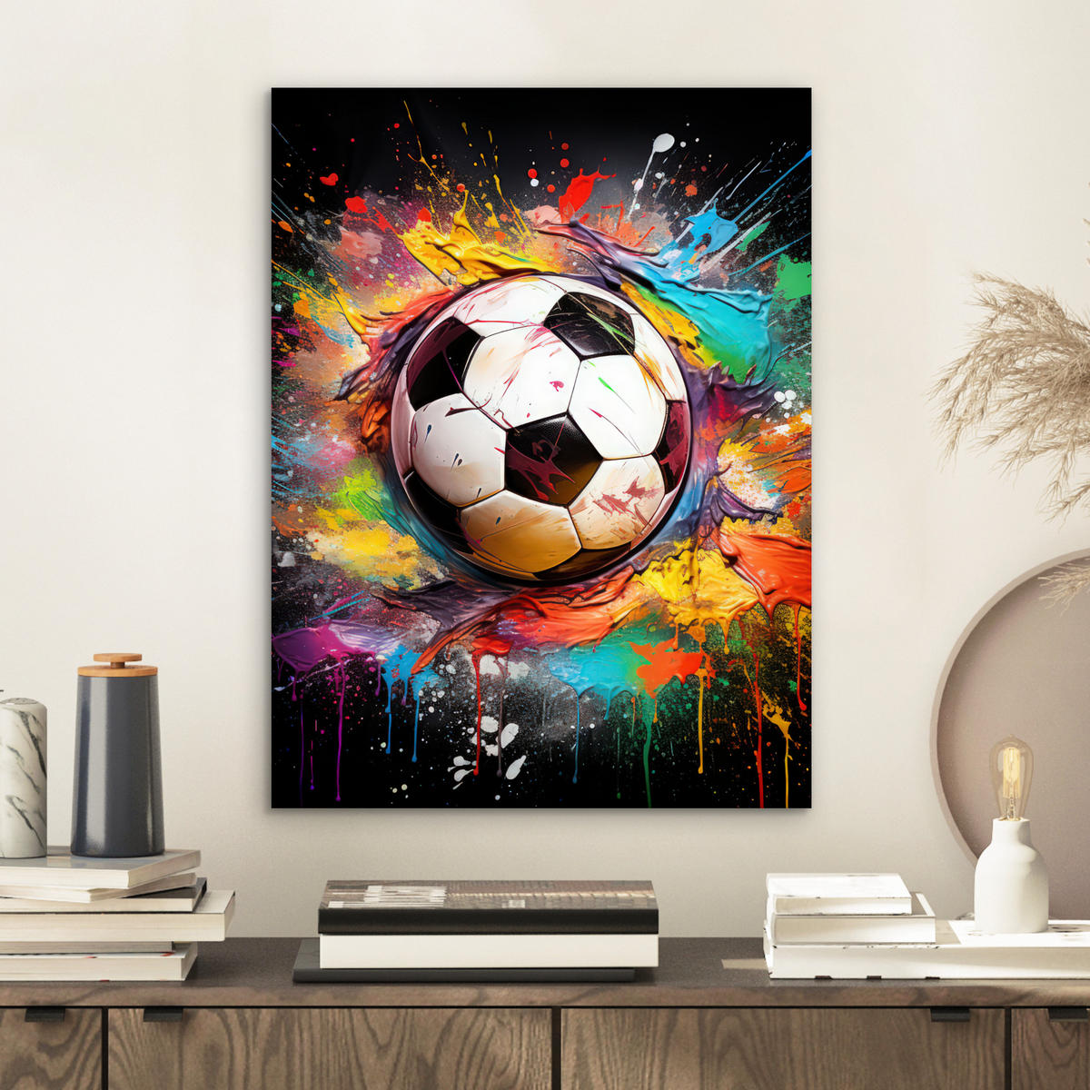 KOVOVÝ OBRAZ Futbal - Farba - Farby - Čierna - Biela 30x40 cm - biela, kov (30/40cm) - MuchoWow