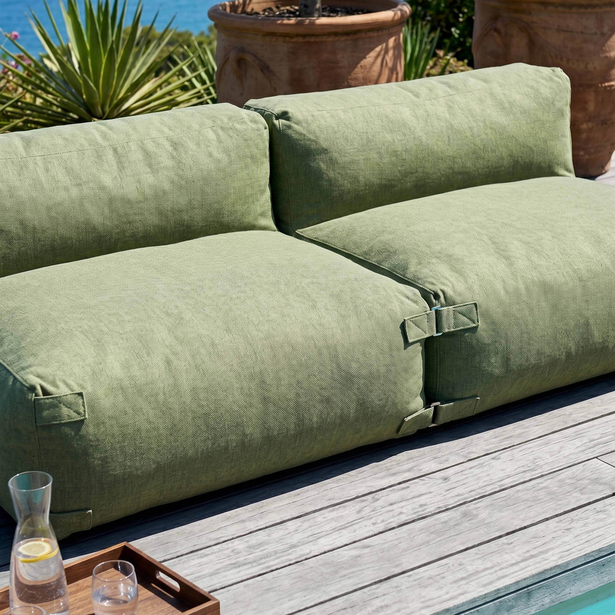 GARTENSOFA mit 2 Sitzplätzen, Kaktusgrünen - Grün, Textil - Oviala