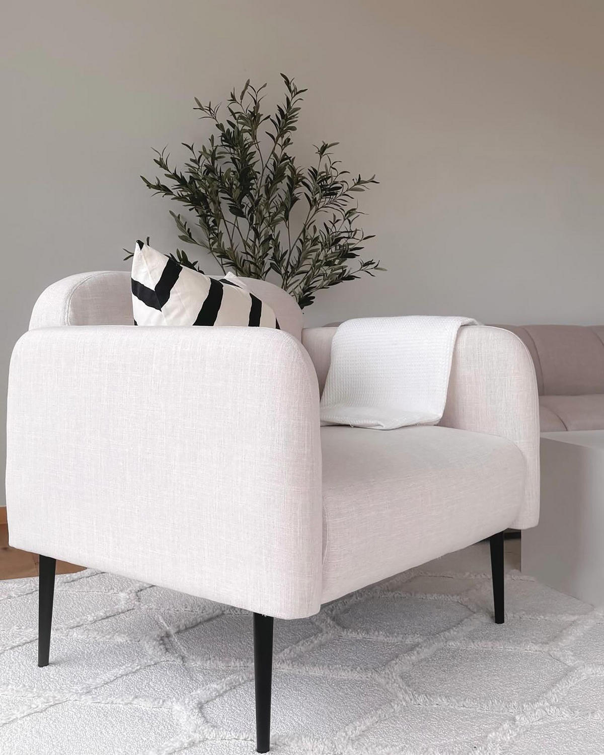 KŘESLO Len světle béžové/černé Stouby - černá/béžová, textil (83/77/74cm) - Beliani