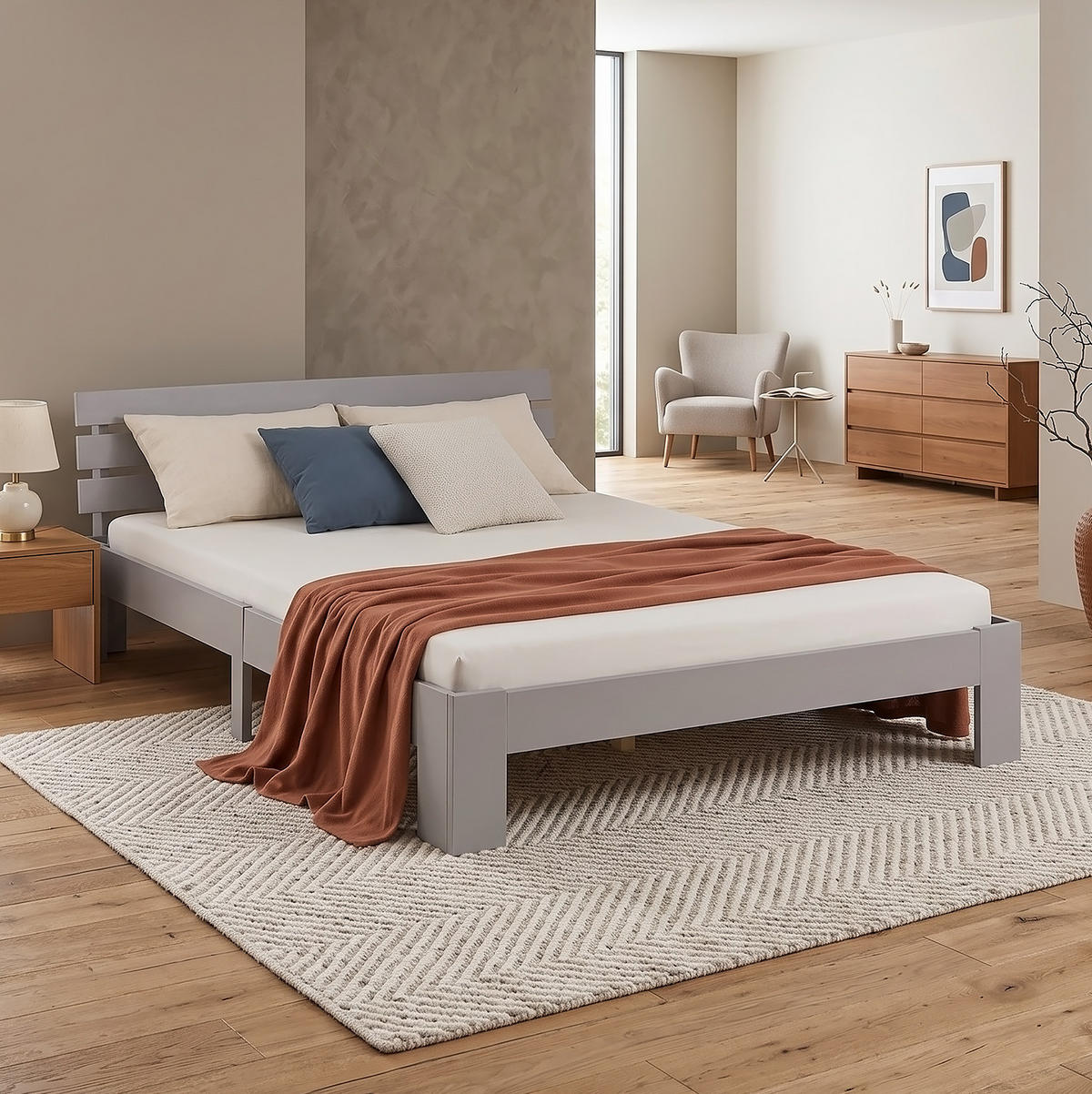 HOLZBETT 120/200 cm mit Lattenrost grau - Grau, Holz (120/200cm) - Homestyle4u